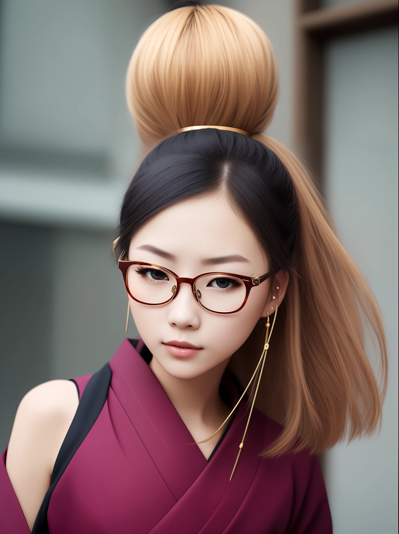 16k, samurai girl, Blonde hair, eyeglasses, alot of accessories,