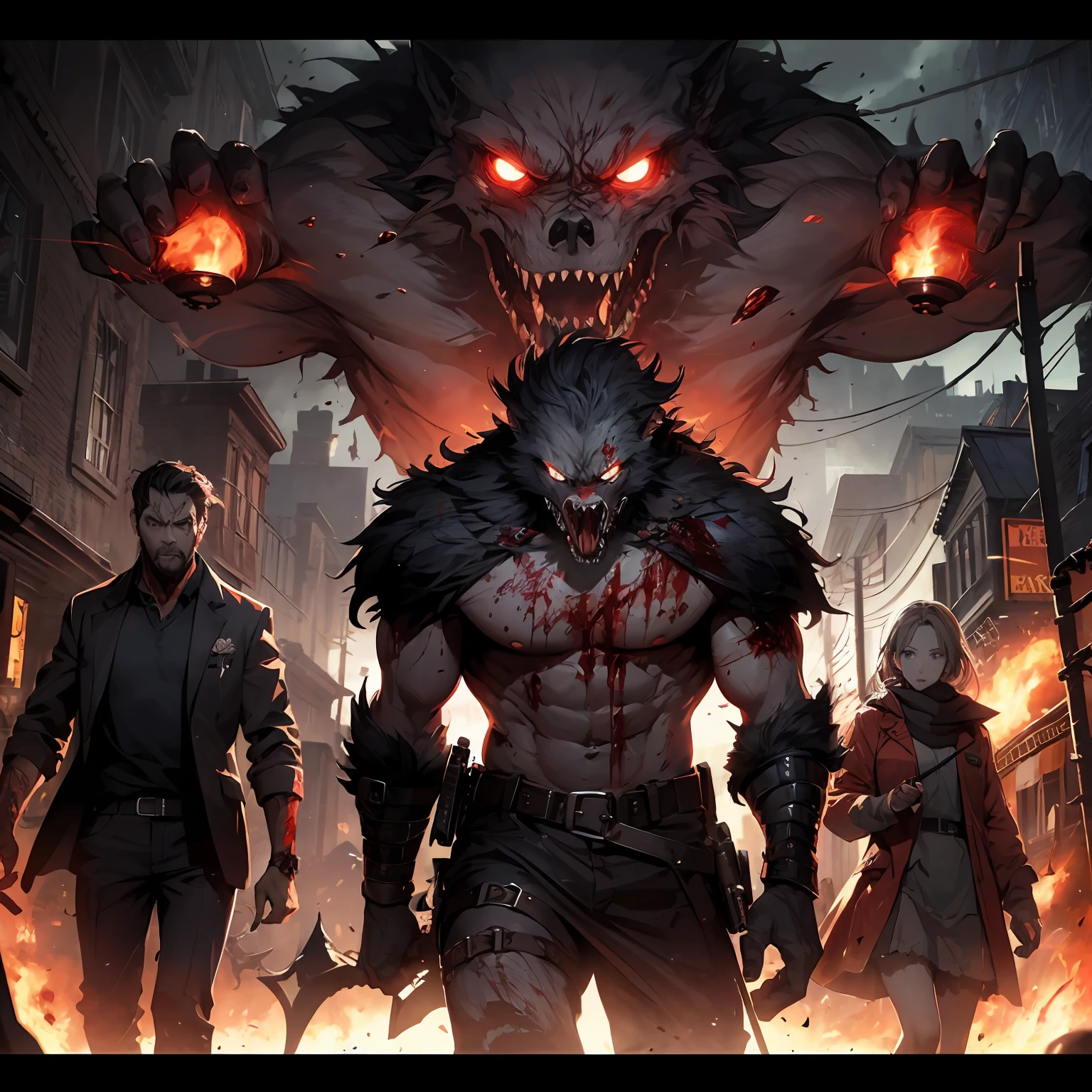 Banner with images of terror, blood, monsters, werewolf, skulls --auto