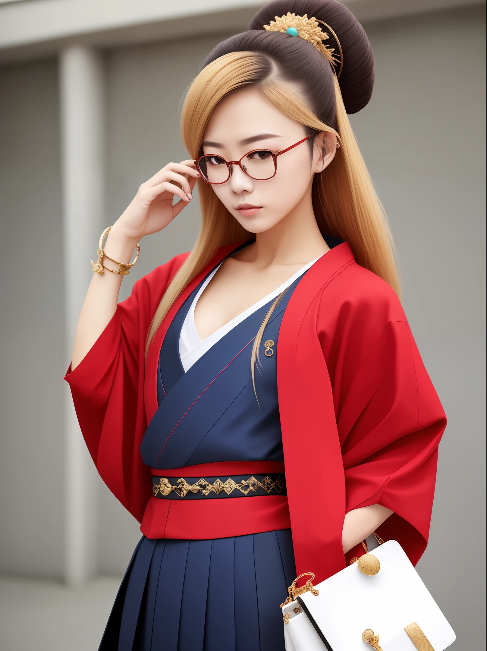 16k, samurai girl, Blonde hair, eyeglasses, alot of accessories,