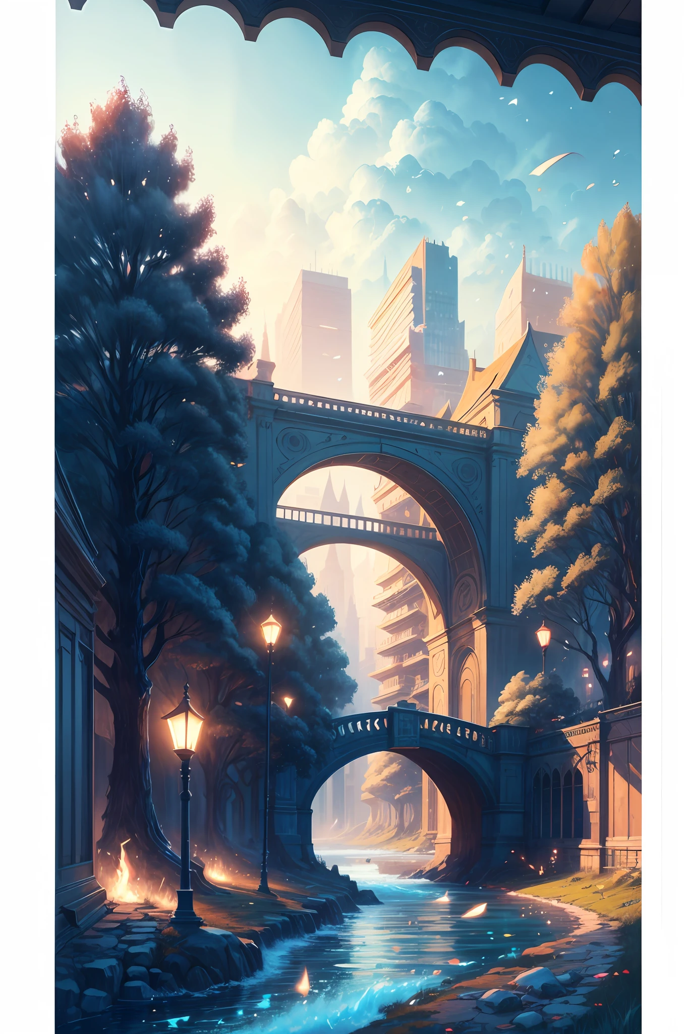 painting of a beautiful landscape with a river and a bridge, beautiful art uhd 4 k, anime beautiful peace scene, anime nature, anime art wallpaper 4k, anime art wallpaper 4 k, scenery artwork, anime art wallpaper 8 k, anime landscape wallpaper, beautiful anime scenery, anime nature wallpap, beautiful anime scene, anime wallpaper 4k, anime style 4 k --auto