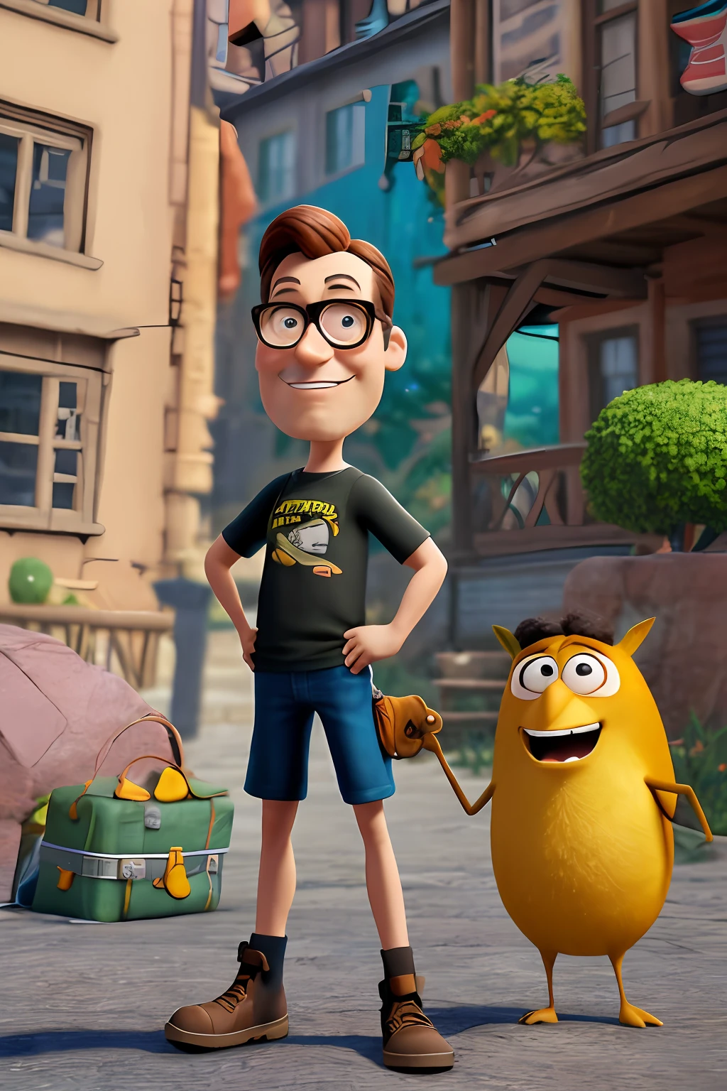 ((Best quality)), ((masterpiece)), ((realistic cartoon)), ((perfect character)):

In this remarkable Pixar-inspired 3D animated image, we present an intricate and charming character. The man, wearing glasses, exudes a sense of adventure with his black t-shirt, beige shorts, and rugged adventure boots.

The scene is set in a thematically rich environment, bringing the character to life in a vibrant and immersive world. Every detail is carefully crafted to create a visually stunning experience, from the character's expressive features to the meticulously designed clothing and accessories.

Using the power of Unreal Engine, this animated image captures the essence of a Pixar-style world, combining vibrant colors, lively animations, and captivating storytelling. The result is a masterpiece that combines the charm of a cartoon with the intricacies of modern 3D animation.

With its high-quality rendering and attention to detail, this image is a testament to the capabilities of modern animation technology. It invites viewers to step into a whimsical and enchanting world, where imagination knows no bounds.

Eye level, scenic, masterpiece.