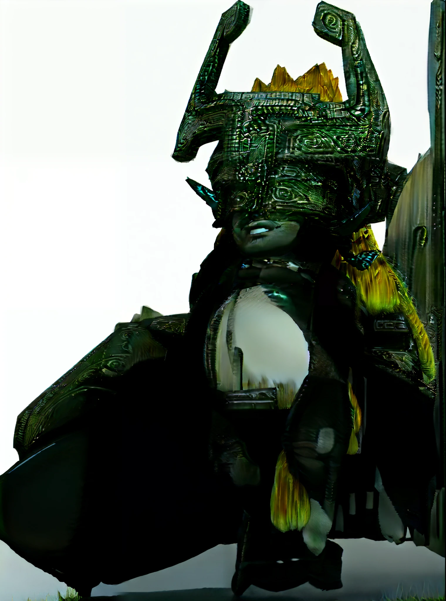Pregnant midna in a Green field ( in the style of legend of zelda botw )