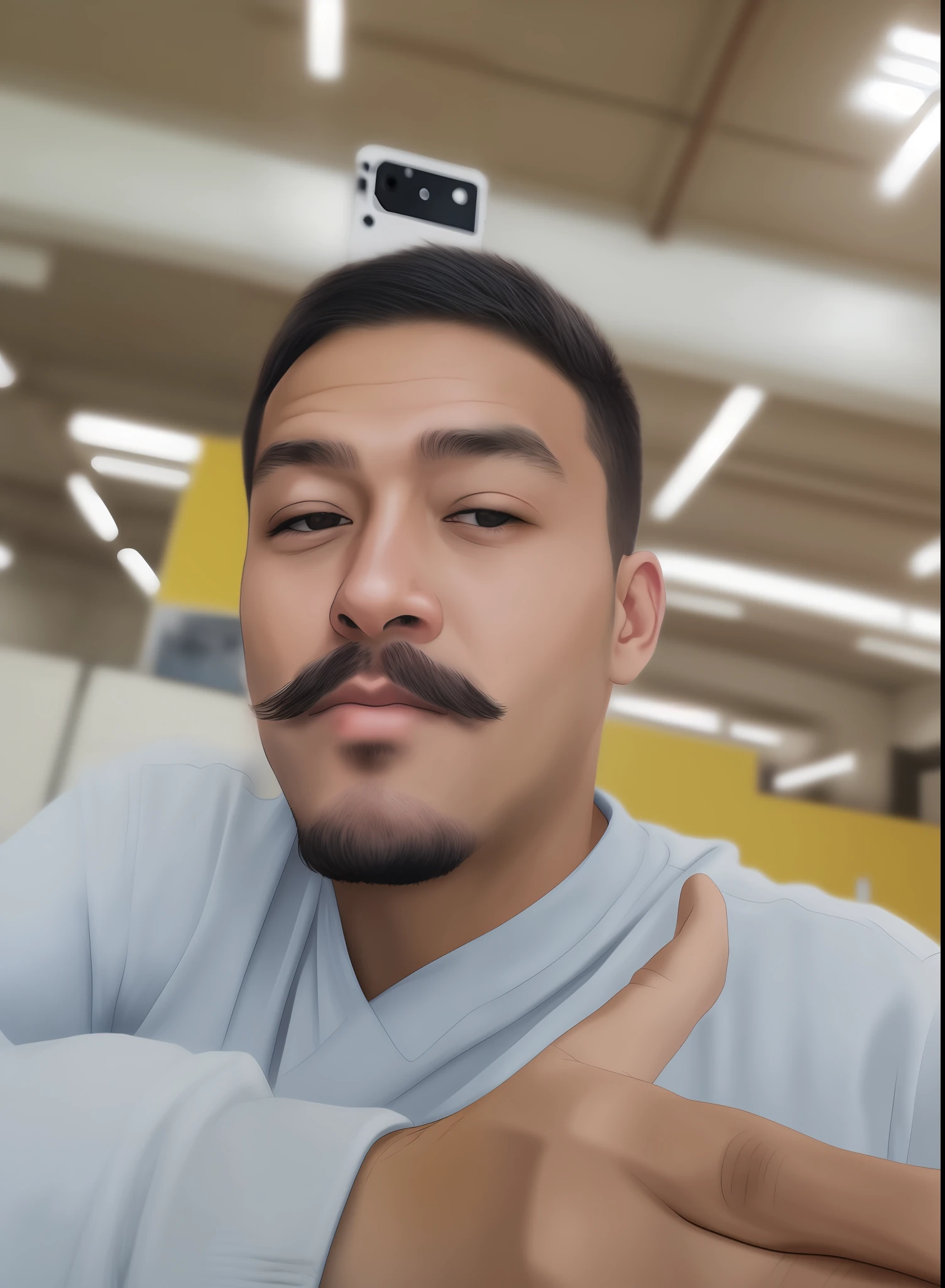 Man taking a selfie, mustache and goatee, dragon ball Z anime style