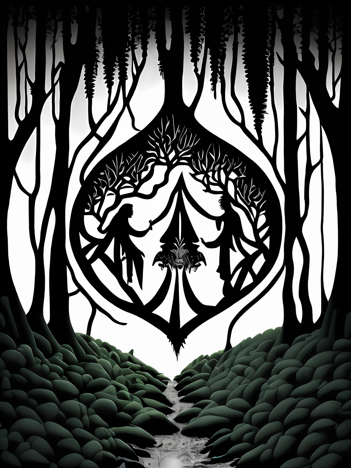 pagan marriage logo in the forest with thorns, black metal music