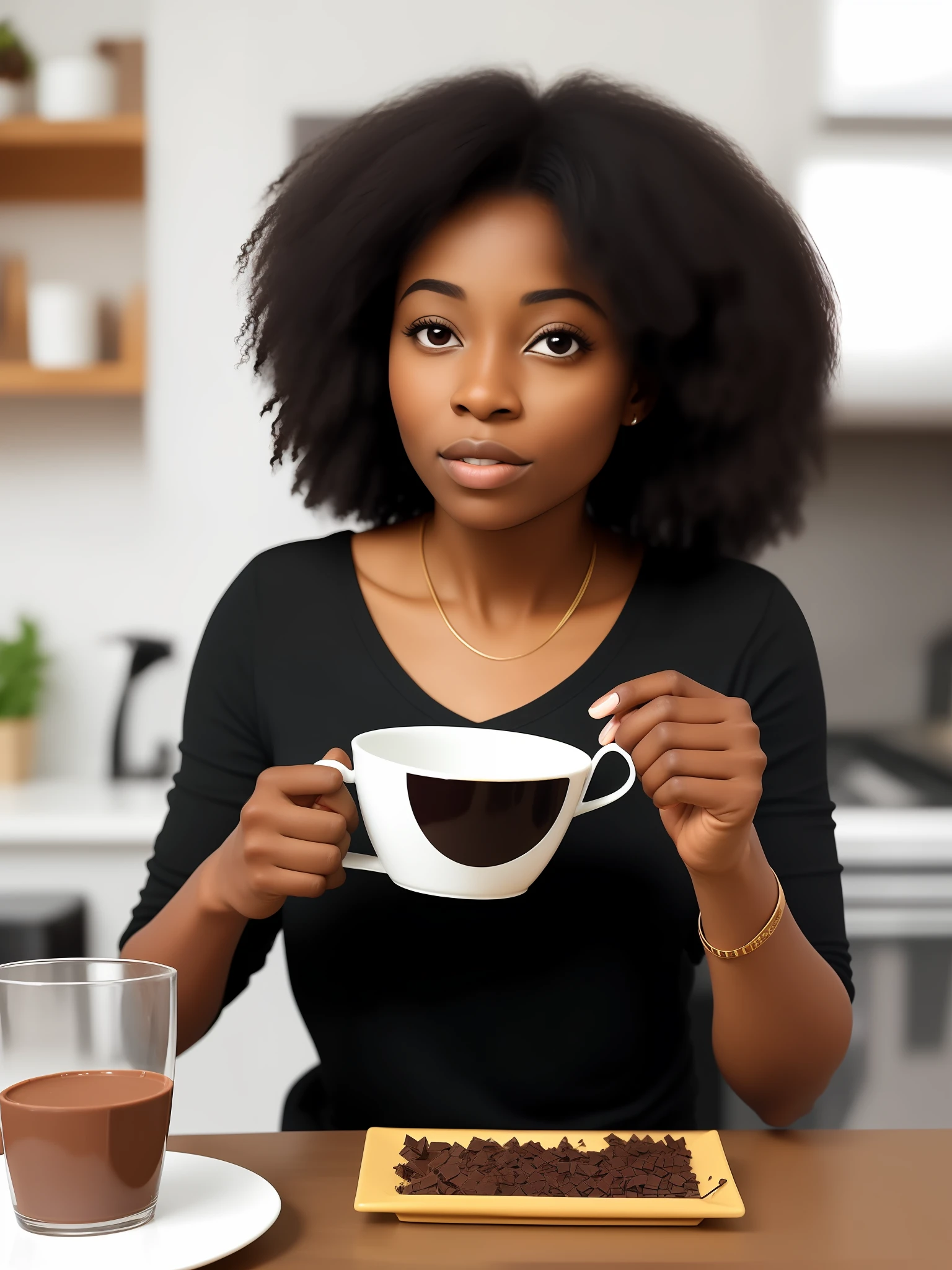 Black woman taking chocolate in a cup