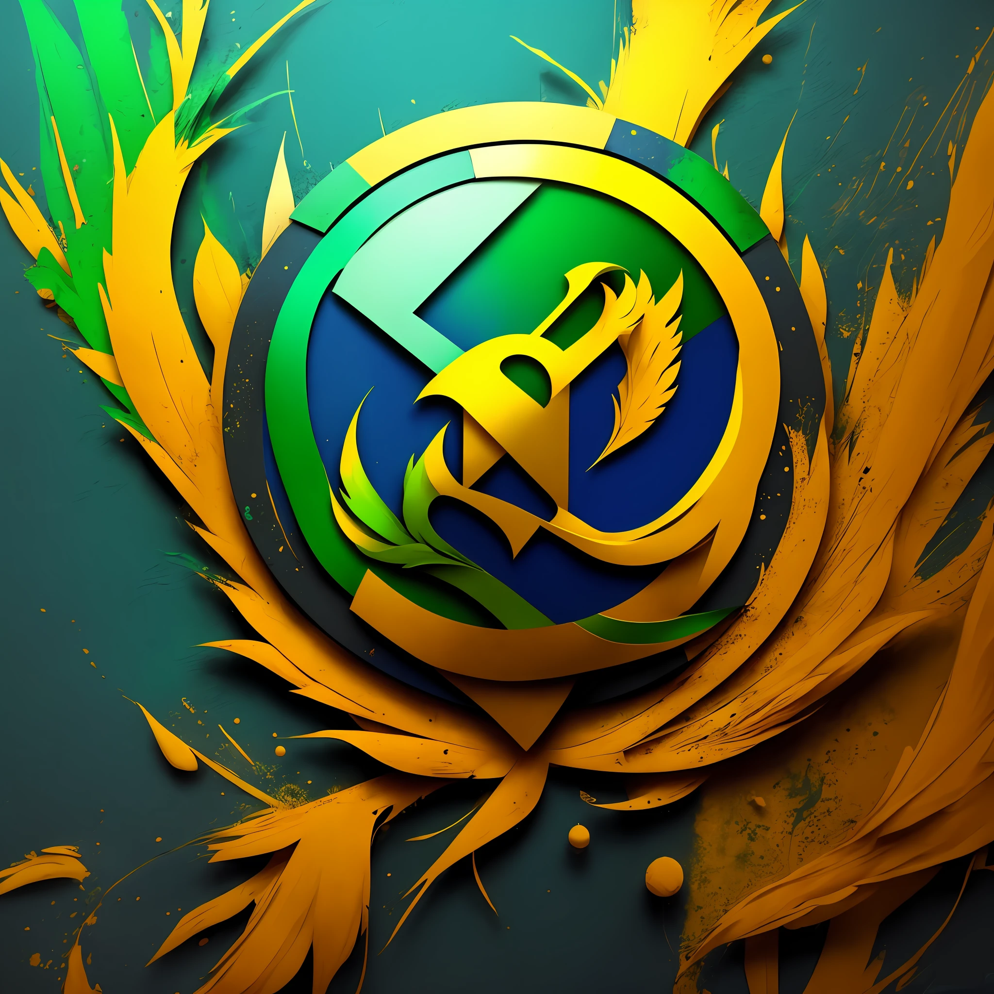 Create a logo (art) painted on the wall with colors, blue and yellow and green, coat of arms --auto