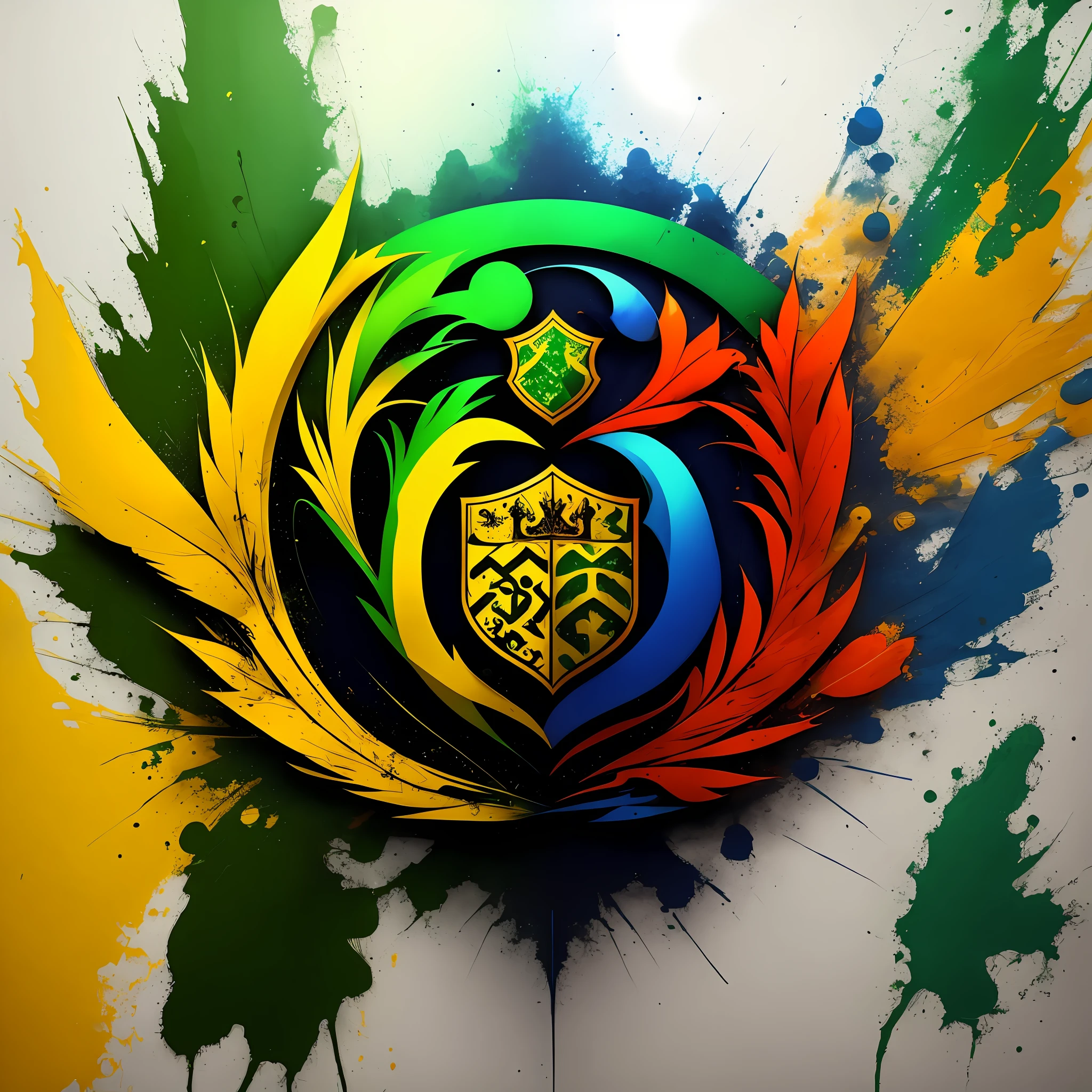 Create a logo (art) painted on the wall with colors, blue and yellow and green, coat of arms --auto