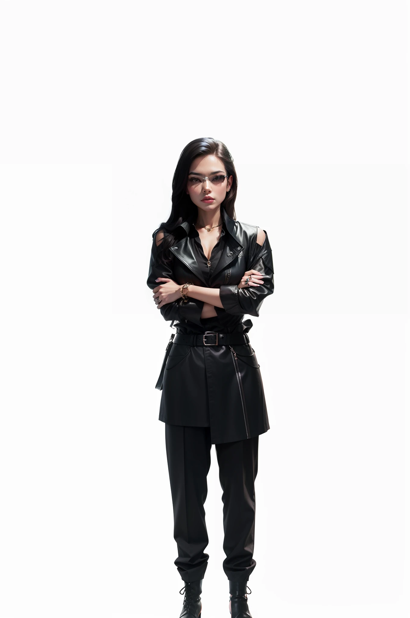 Recreate with long black blouse sleeves.