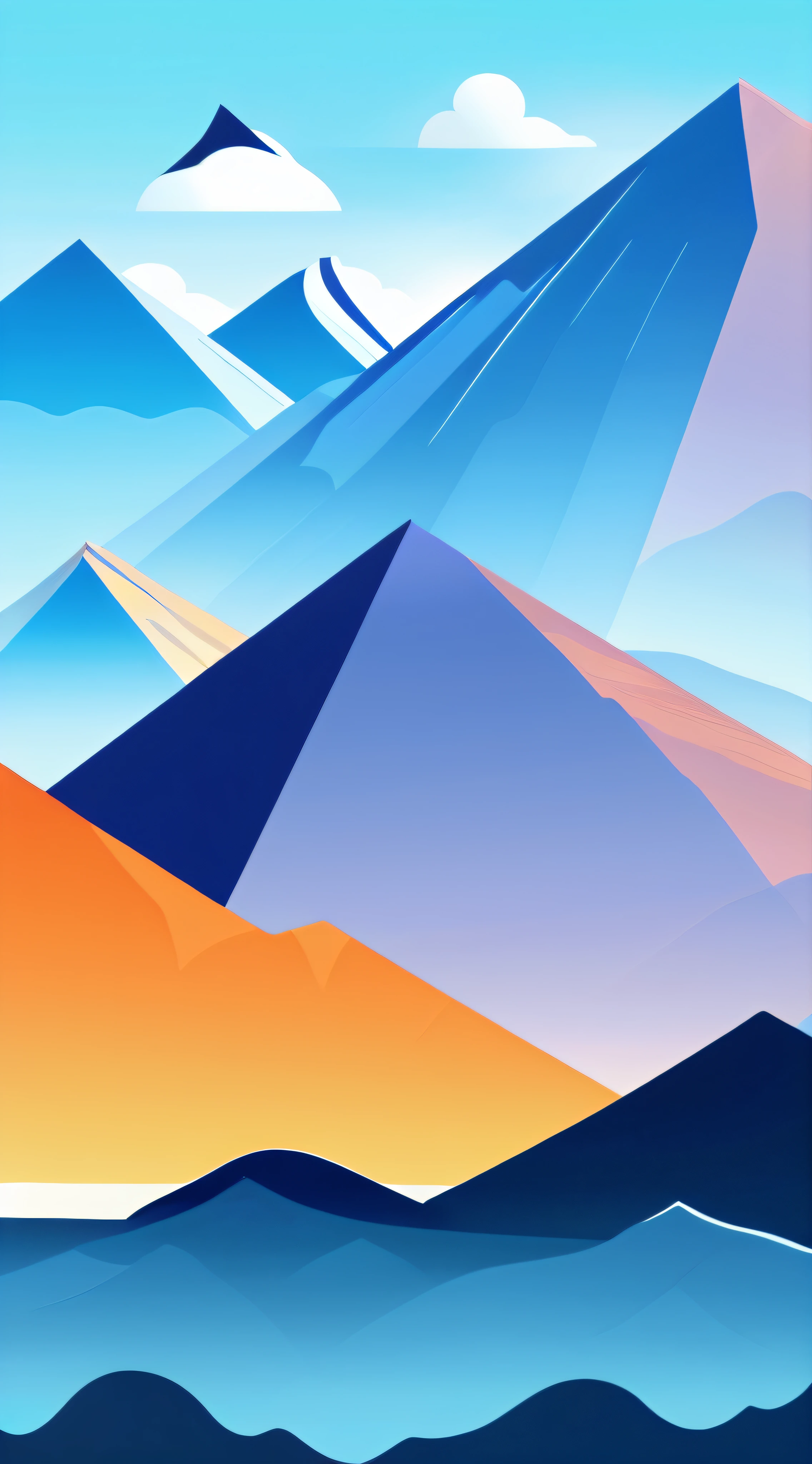 Vector illustration, mountains in the distance, blue sky,