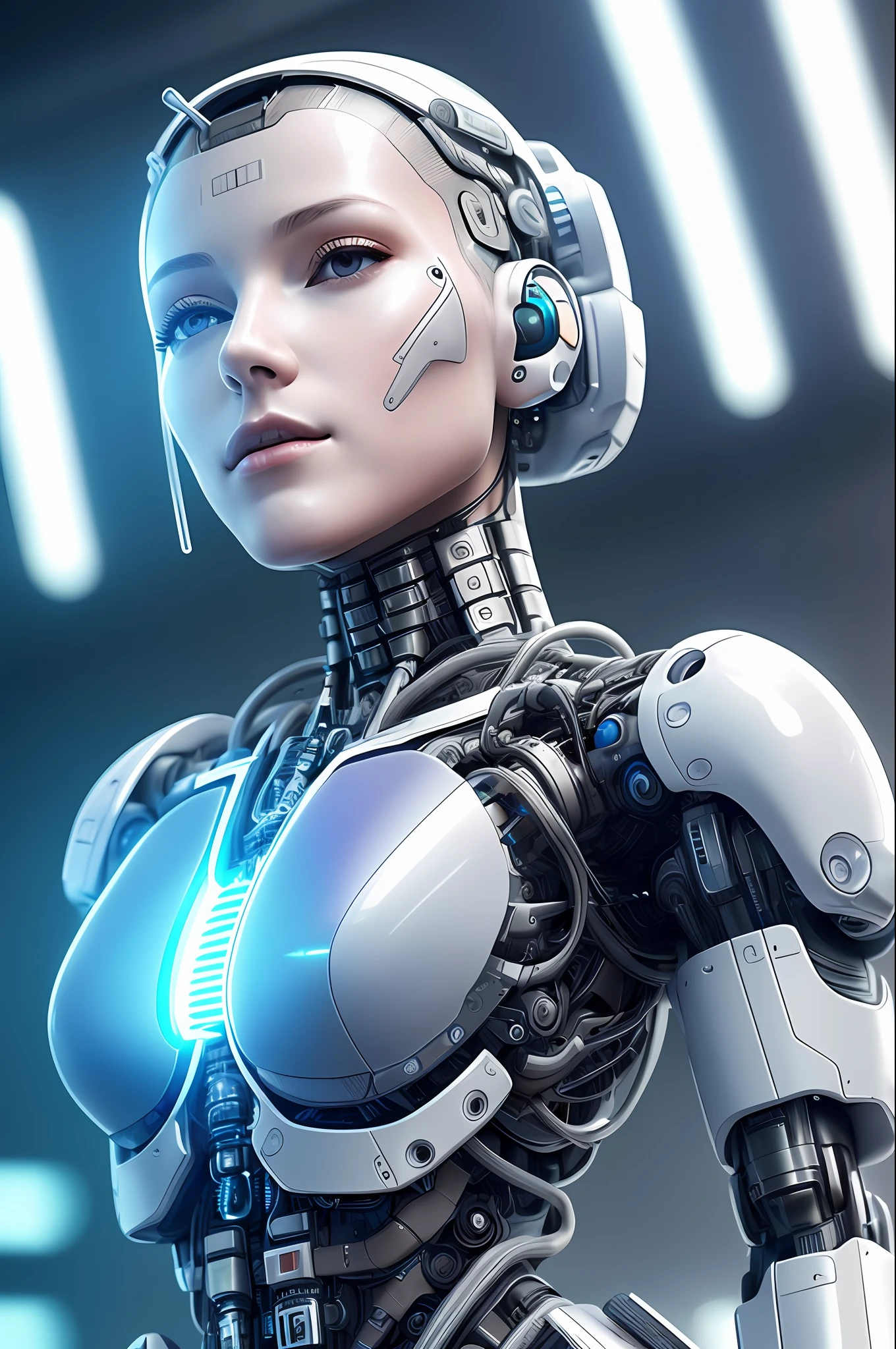 Electronic Systems On-Head Humanoids |Cyborg Woman| With a detailed brain that you can see| With a delicate heart that can be seen| Muscle Detail Wire | Human flesh-colored skin| Biopunk| Cybernetics | Cyberpunk | Canon M50| 100mm| Sharp Focus | Gently| Hyperrealism | Very detailed| Intricate Details | Vascular Expression |