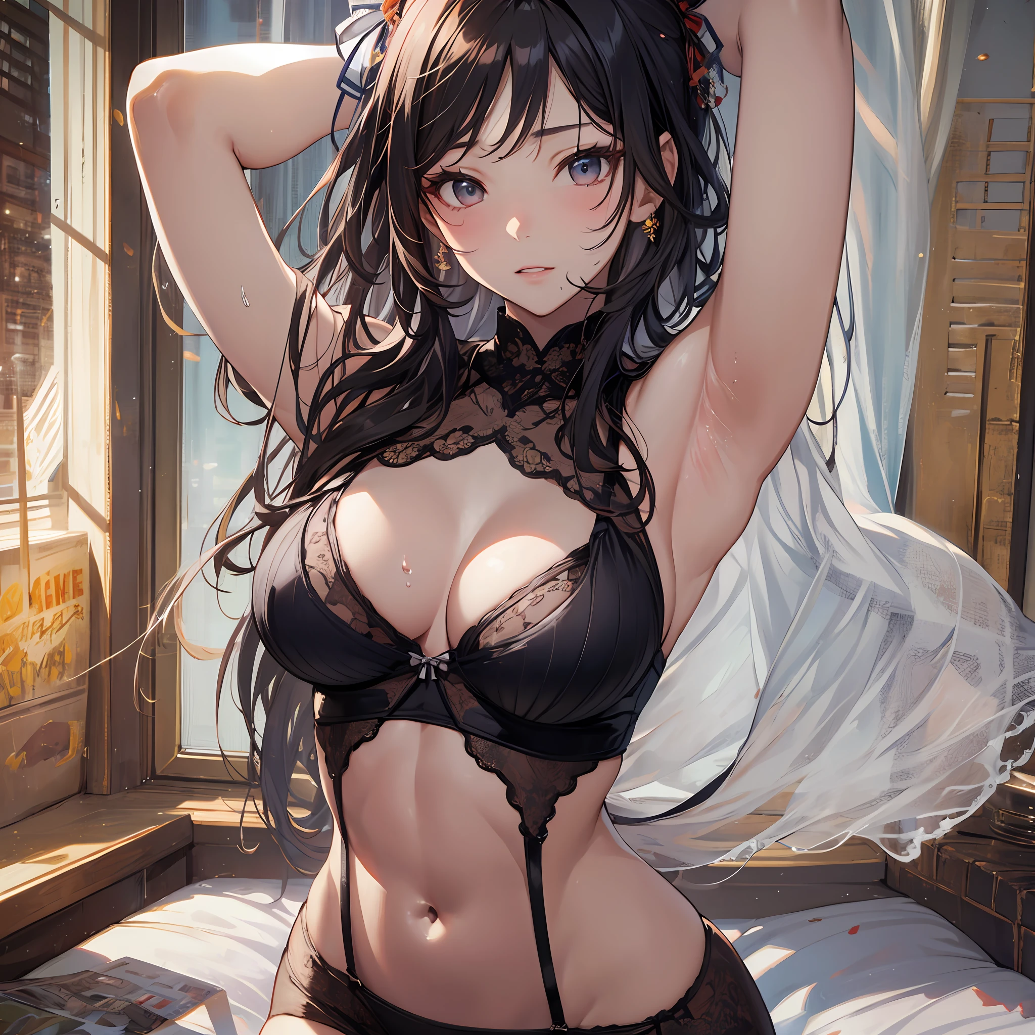 masterpiece, 4K, Best quality, À la Fed woman, Lee Ji-eun, Lee Ji-eun, Park Ji-min, Choi Hong-hwa, Hwang Se-on, Nam Jae-young, Jiho, Bae Suzy, Yoshitomo Nara, Deyami Kojima, beautiful young Korean woman Beauty muscles Luxurious light blue lingerie Shameful Sexy Beautiful Abs Beauty Sweat