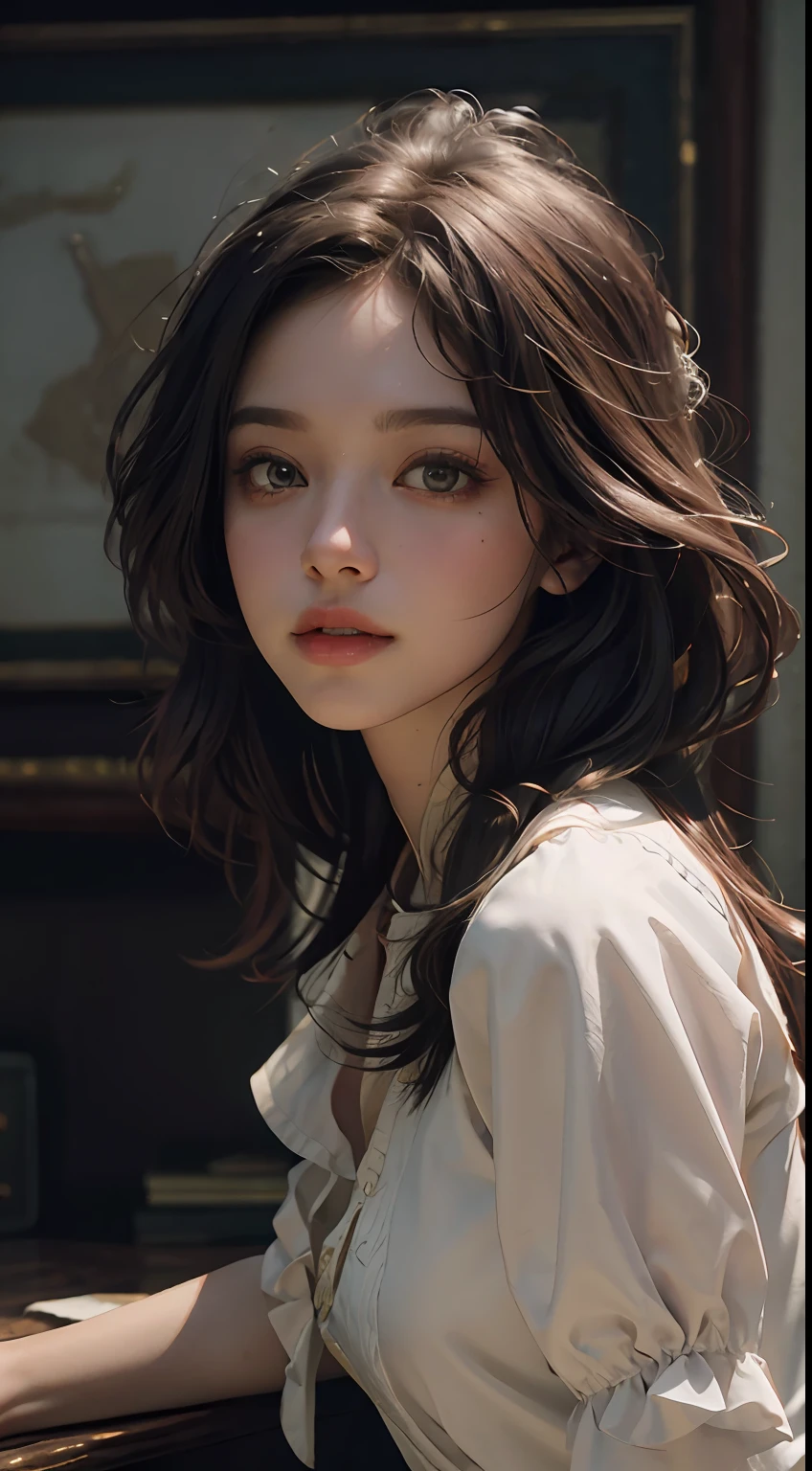 (RAW Photo, Best Quality), (Realistic, Photo Realistic: 1.3), Best Quality, Highly Detailed, Masterpiece, Ultra Detailed, Illustration, 1 Girl, upper_body, Dynamic Angle, World Mastery Theater, messy_long_hair, Best Quality, Extremely Detailed CG Uniform 8k Wallpaper, Ink, Amazing, Cinematic Lighting, lens_flare, dunhuang_style, Pink Dress, Tea Break French Princess Puffy Dress