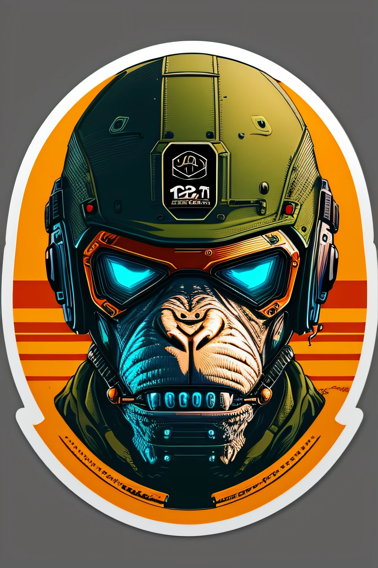 ((stickers)), 1 military monkey, cyberpunk (masterpiece: 1.2), (best quality), (ultra detailed), (8k, 4k, intricate), (very detailed: 1.2),