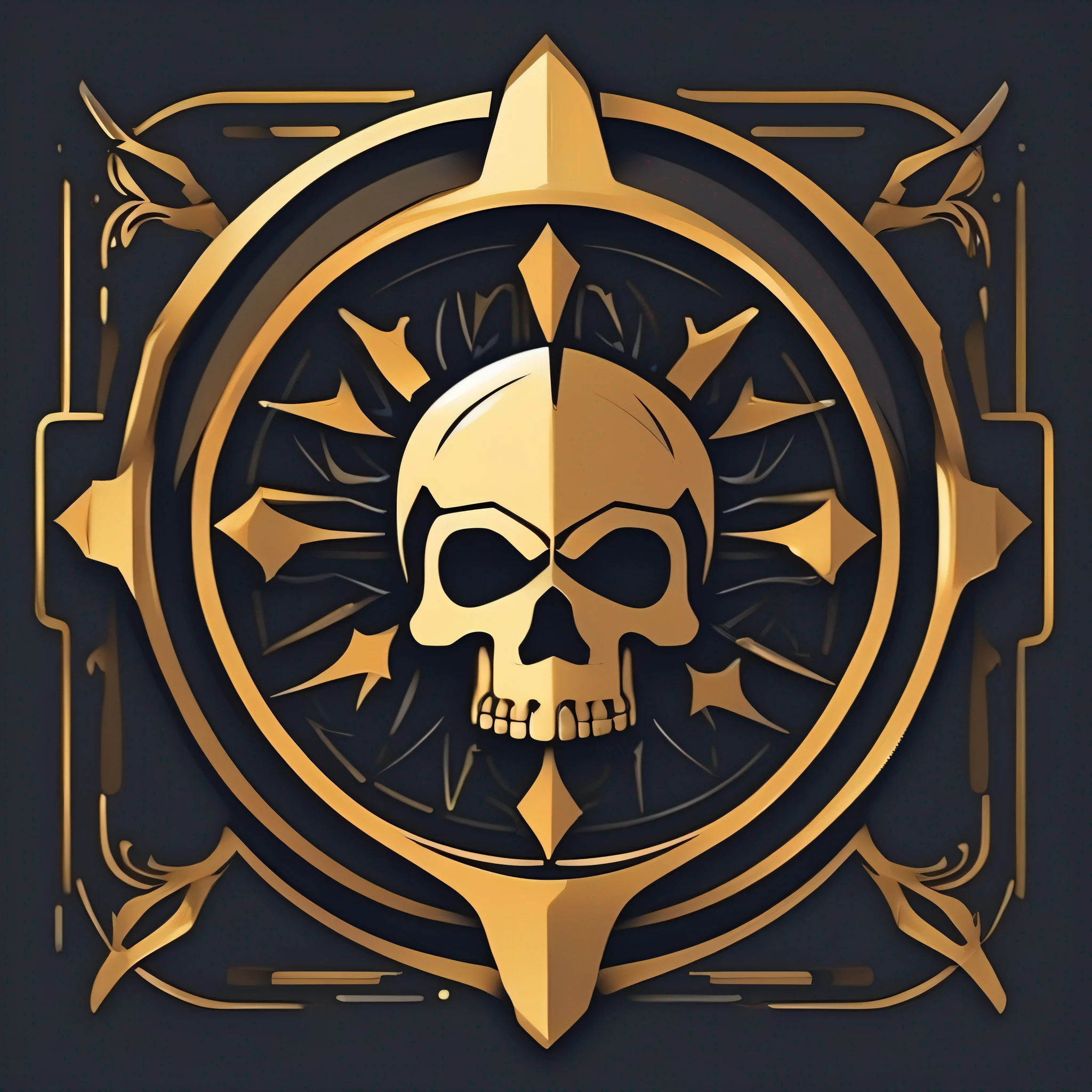logo, vector, logo design, vector, simple, flat, icon, minimalism, well-defined lines and contours, centralized, A Skull, with metallic colors, in the Medieval style