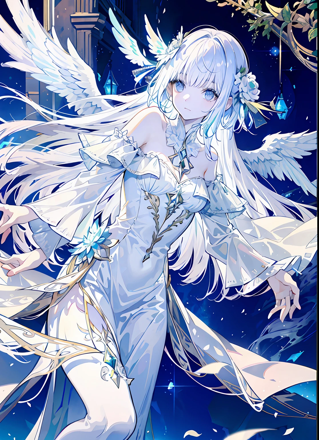 An angel is depicted with a pale and luminous complexion, their skin seemingly glowing with an otherworldly radiance. They are adorned with a pair of sparkling and graceful wings, symbolizing their divine nature. The scene is ethereal and enchanting, capturing the beauty and mystery of these celestial beings. angel, pale, luminous, complexion, glowing, otherworldly, radiance, sparkling, graceful, wings, divine, ethereal, enchanting, beauty, mystery.upper body,