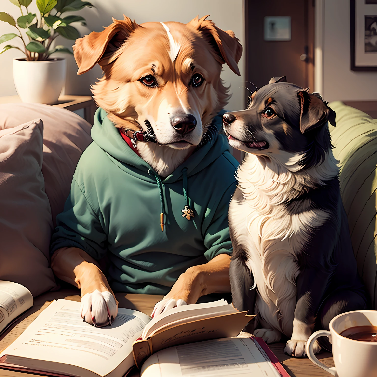Dog reading a book --auto