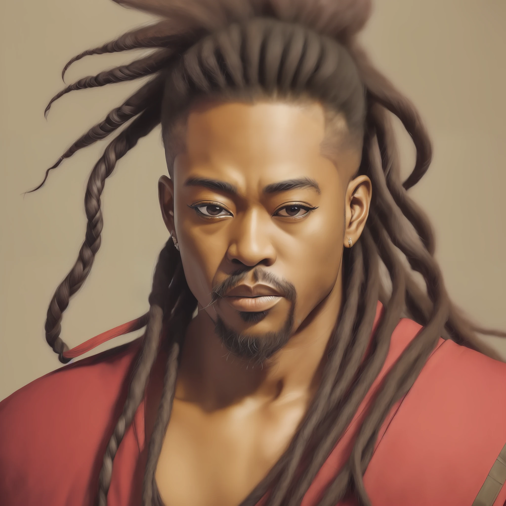 (insanely detailed, bloom:1.5), quality photo, Japanese African portrait, black man, (black samurai), (((Ukiyo-e art)))), young, hair dreads, dreadlock,(black man), Yasuke
