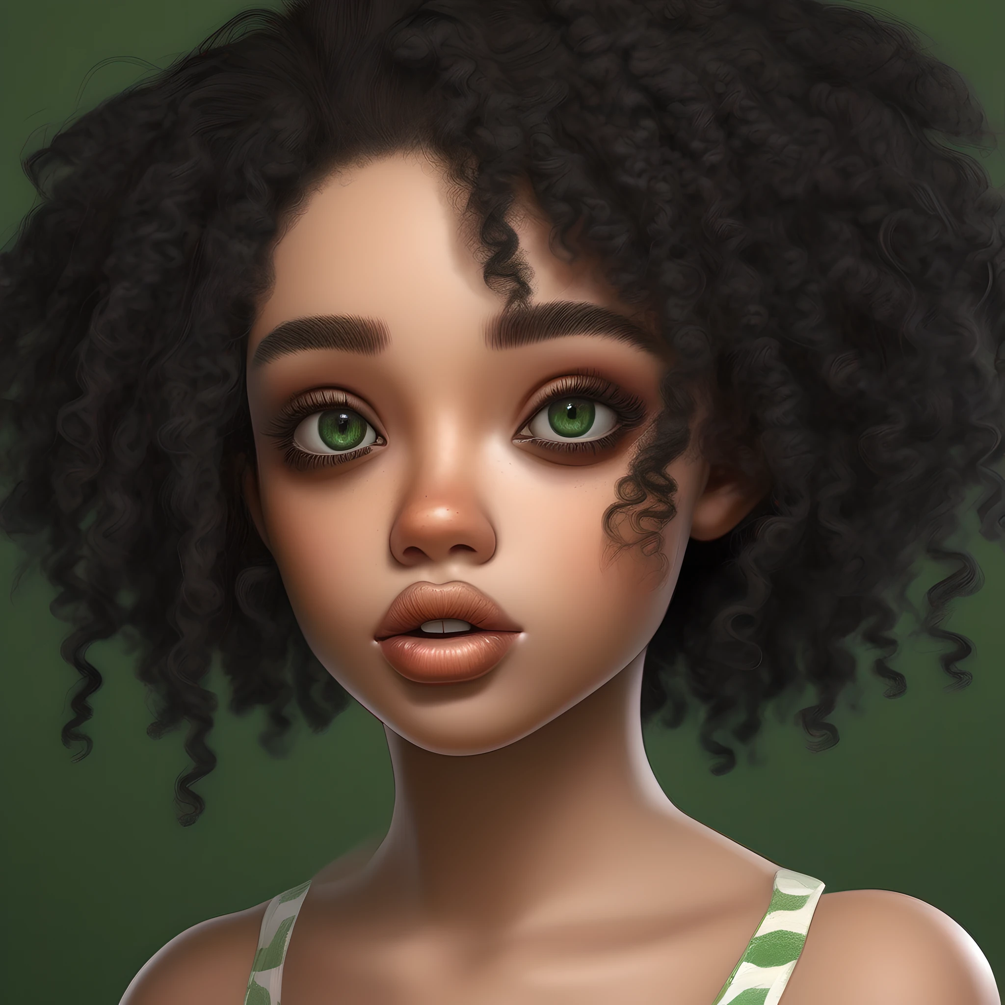 Girl Highly Detailed Face and Skin Texture, ((white skin)) big green eyes, slim face, juicy lips, bimbo lips, big puffy breast, ((afro curly Black hair)), pale skin, Detailed Eyes, Double Eyelids,