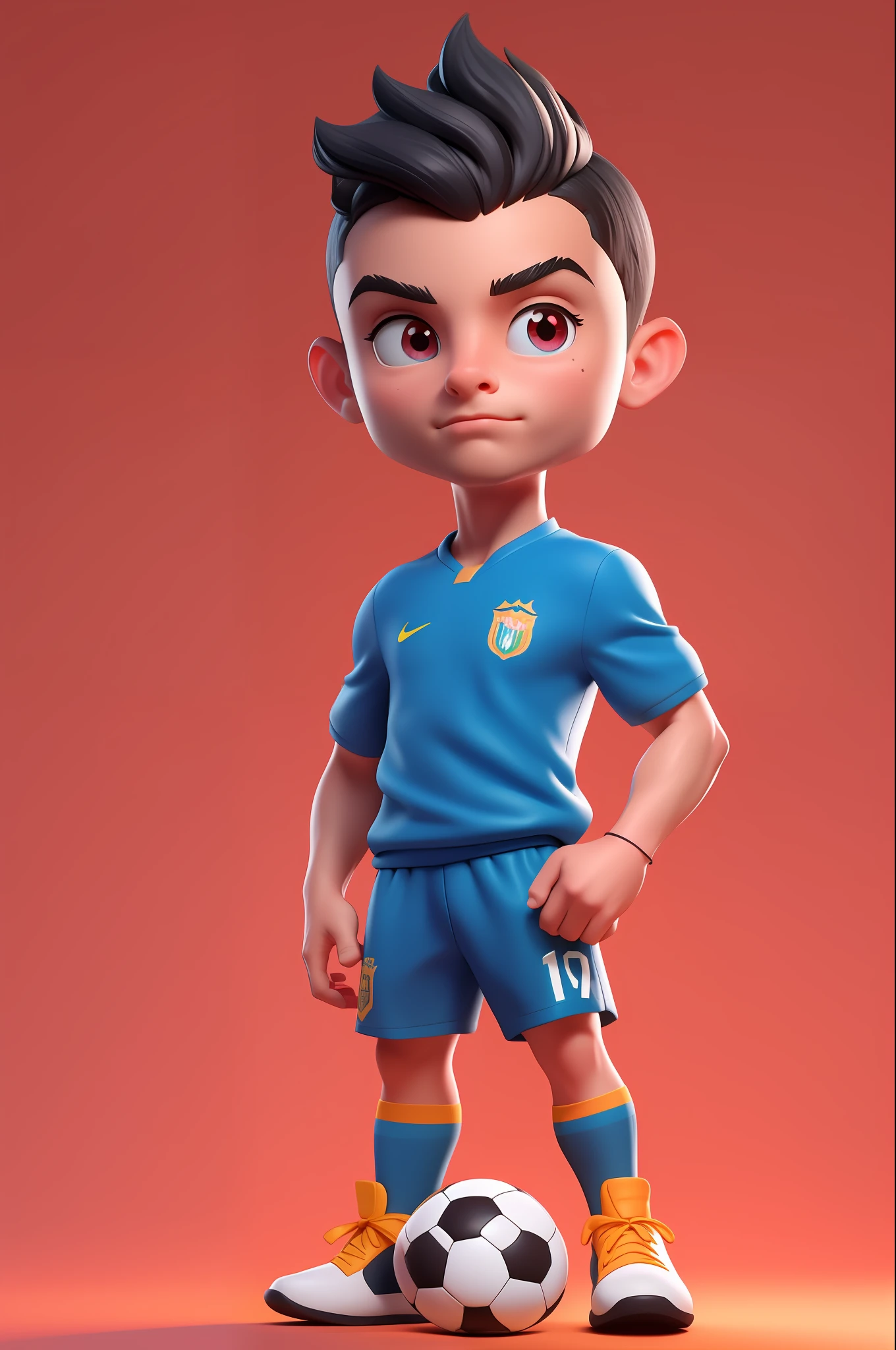 3dcharacter, (1man, cristiano ronaldo, man: 1.2), __eyecolor__ eyes, gray __hair-male__, , soccer ball, (full body: 1.2), simple background, masterpiece, best quality, (light red gradient background: 1.1)