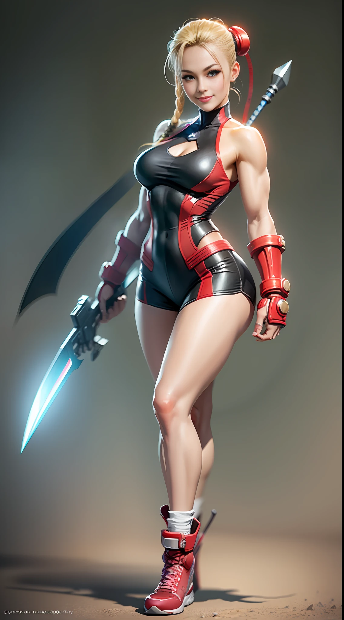masterpiece, ultra high quality, ultra high definition, 8K, totally realistic, Cammy (Street Fighter), identical to the game, faithful to the anime, same as the game, very similar to the game, original costumes, original clothes, extremely beautiful, alone, full body, highly detailed face, fully detailed eyes, perfect eyes, perfect features, very beautiful body, perfect body, pel natural texture, cheerful smile, Posing, sexy, full sharpness, (realistic photo)