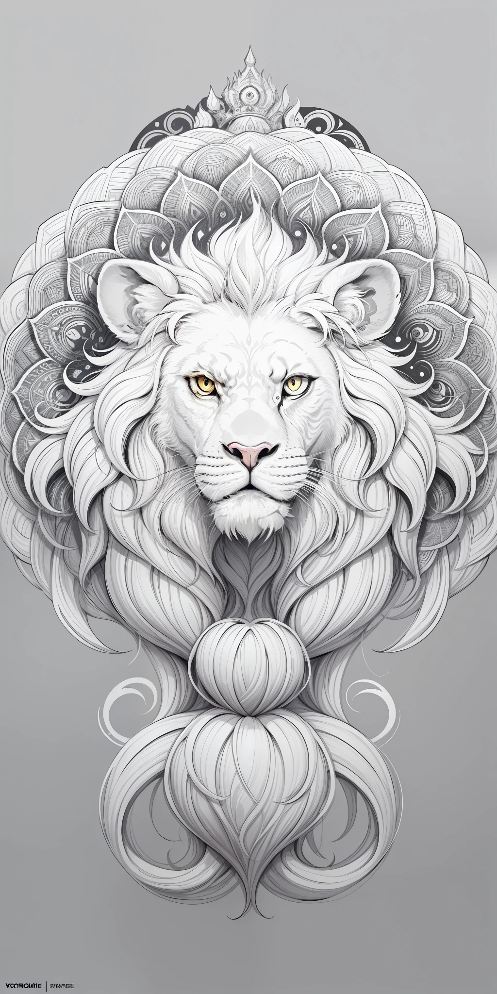 monocrome, coloring page for adults,vectoring, mandala, lion image (insert animal type), white background, clean line art, fine line art