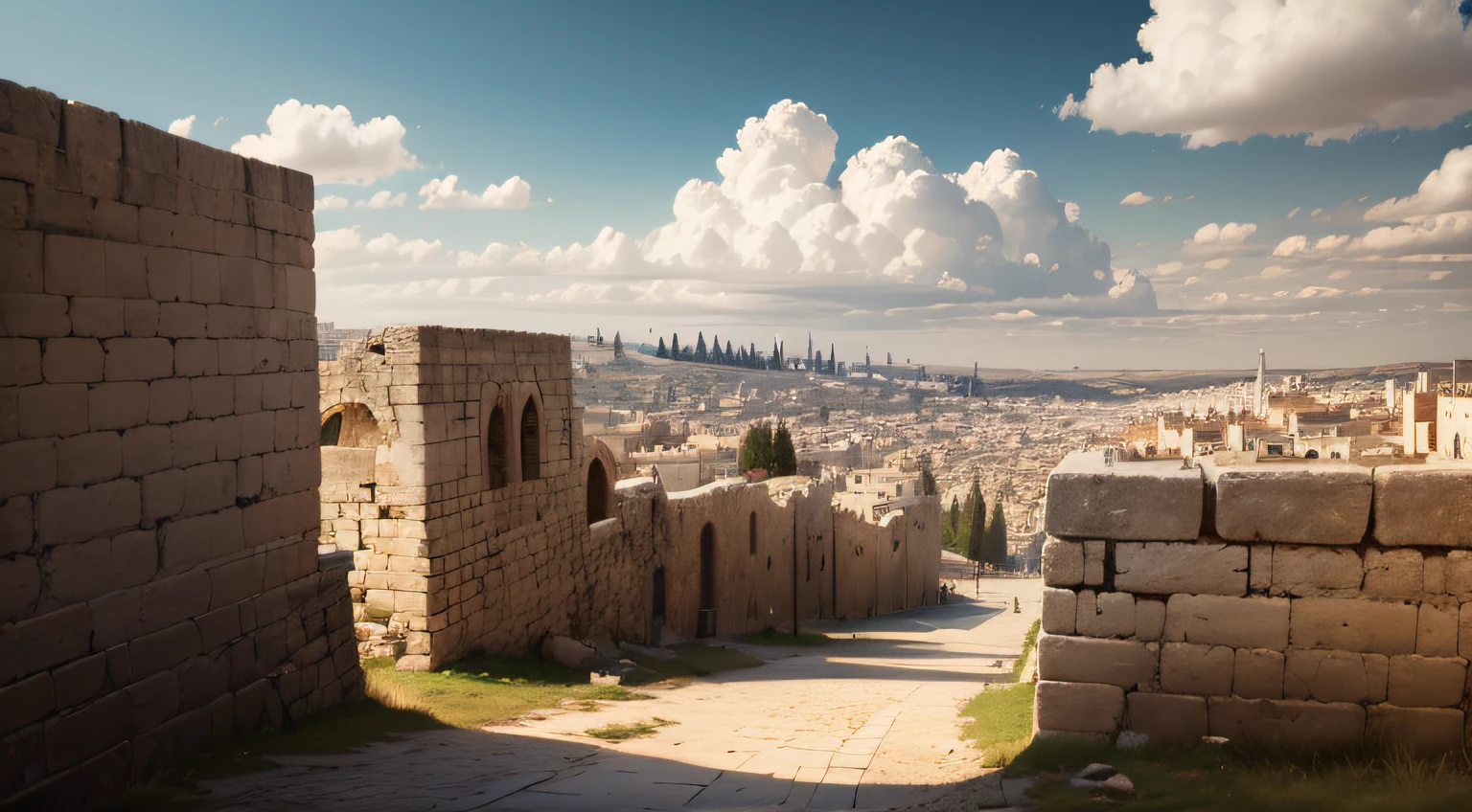Ancient Jerusalem, from the time of Christ, realistic image, sky with clouds, detailed, 8k --auto