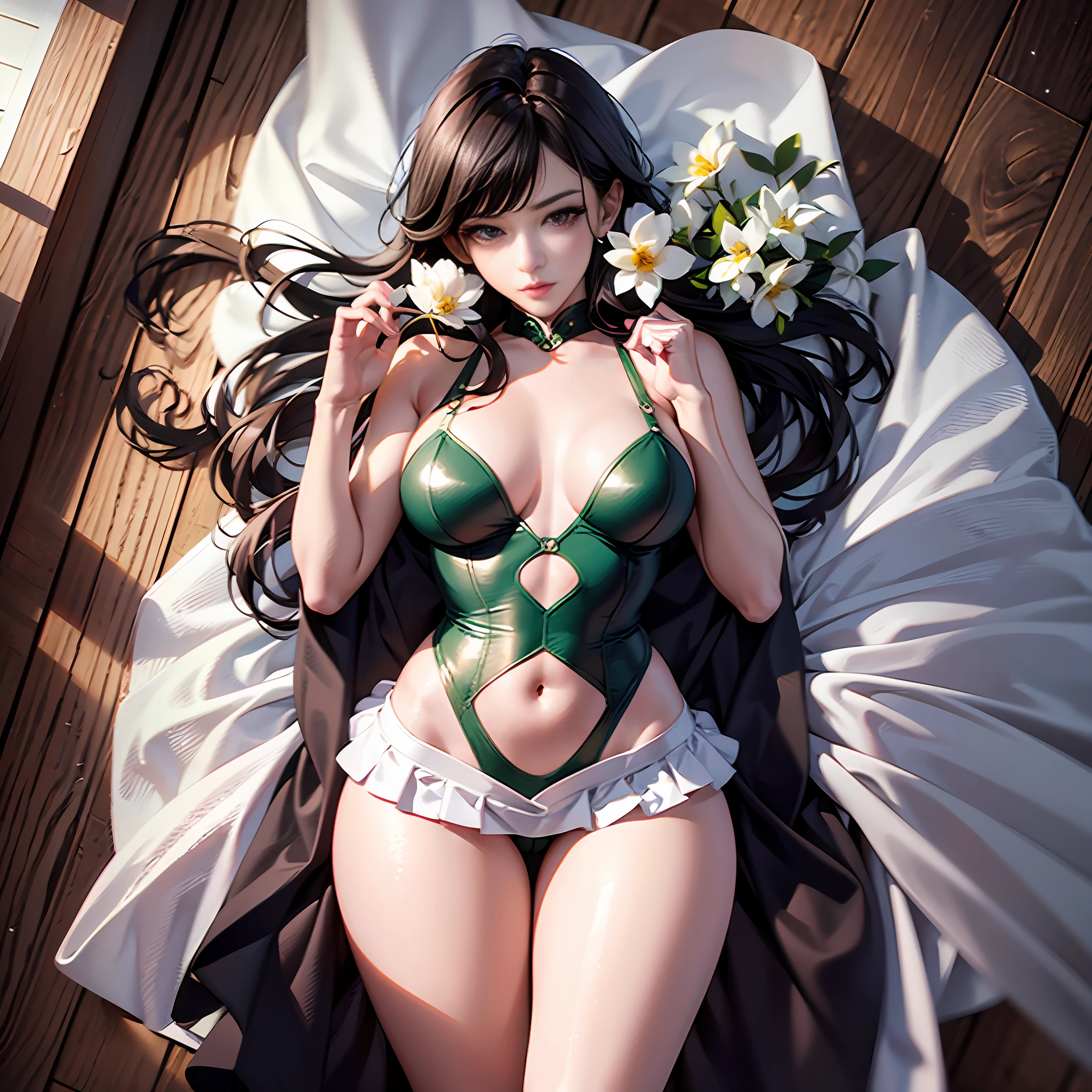 Korean, masterpiece, best quality, high quality, extremely detailed CG unity 8k wallpaper, (realistic, Photo real: 1.3), (RAW photo: 1.2), woman body set medium breasts, exposed breasts, full and natural breasts, full breasts, tender skin tone, straight buttocks, tights, tight short skirt, tight miniskirt, surreal, 8K, original photo, film grain, super high resolution, super detail, tall, very clear face, slender long legs, a pair of snow-white slender beautiful legs, like ivory carved jade legs, perfect proportion and length, stunning face, melon seed face, qiong nose cherry lips, eyebrows picturesque, amorous, charming, slender and slender waist, super detailed rendering