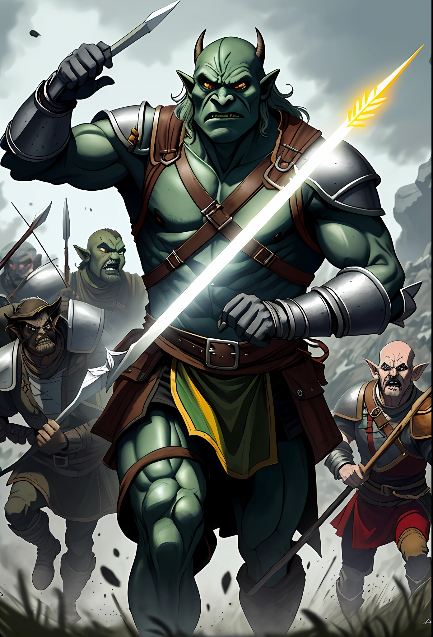 The scene begins with the armies of orcs and elves in opposing positions, ready for combat. The orcs, large and strong, wear leather armor and wield axes and swords, while the elves, more slender and elegant, wear light cloth armor and carry bows and spears.The sound of the orcs' war drums resounds across the battlefield, while the elves respond with the melancholy sound of their war horns. Then a gigantic orc advances, raising a massive battle axe, leading the charge of the orc army.The elves hold their positions, awaiting the charge. When the orcs close in, the elves shoot arrows into their ranks, trying to inflict as many casualties as possible. The orcs, driven by fury, continue to advance, but many fall under the shower of arrows.(((melhor qualidade)), ((obra-prima)), ((ultra realista)), lente de 55mm, (fotografia de retrato profissional em preto e branco), fotografia glamourosa, tempo noturno, baixo ângulo, aterrorizante senhor vampiro masculino Nosferatu, ((rosto franzino, magro, olhos grandes assombrados, careca, pele enrugada)), presas longas, vestes esfarrapadas, pele pastosa, interior gótico escuro da catedral, fundo detalhado, melhor qualidade, iluminação cinematográfica suave, foco nítido