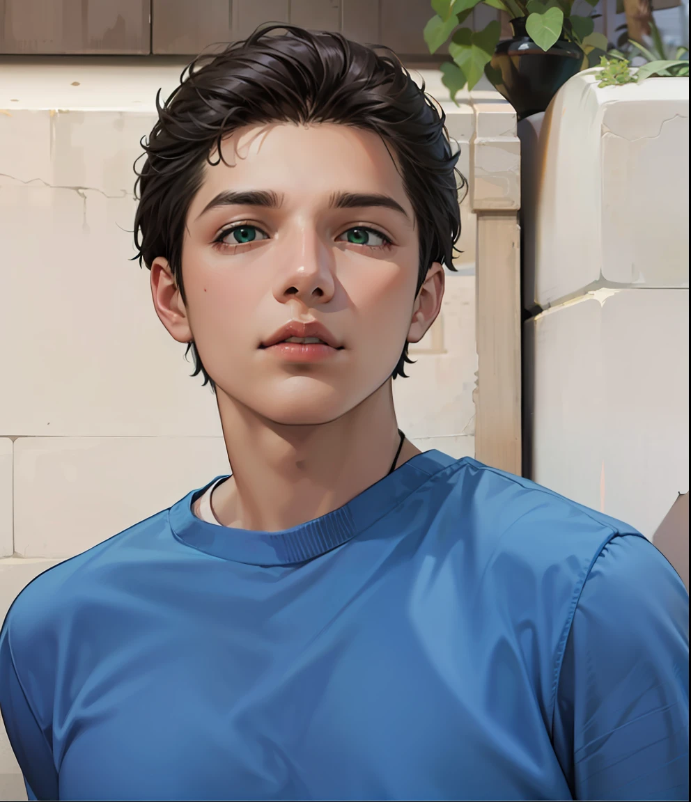 4k, detailed realistic, anime style. Young, Indian, dark-haired, green T-shirt