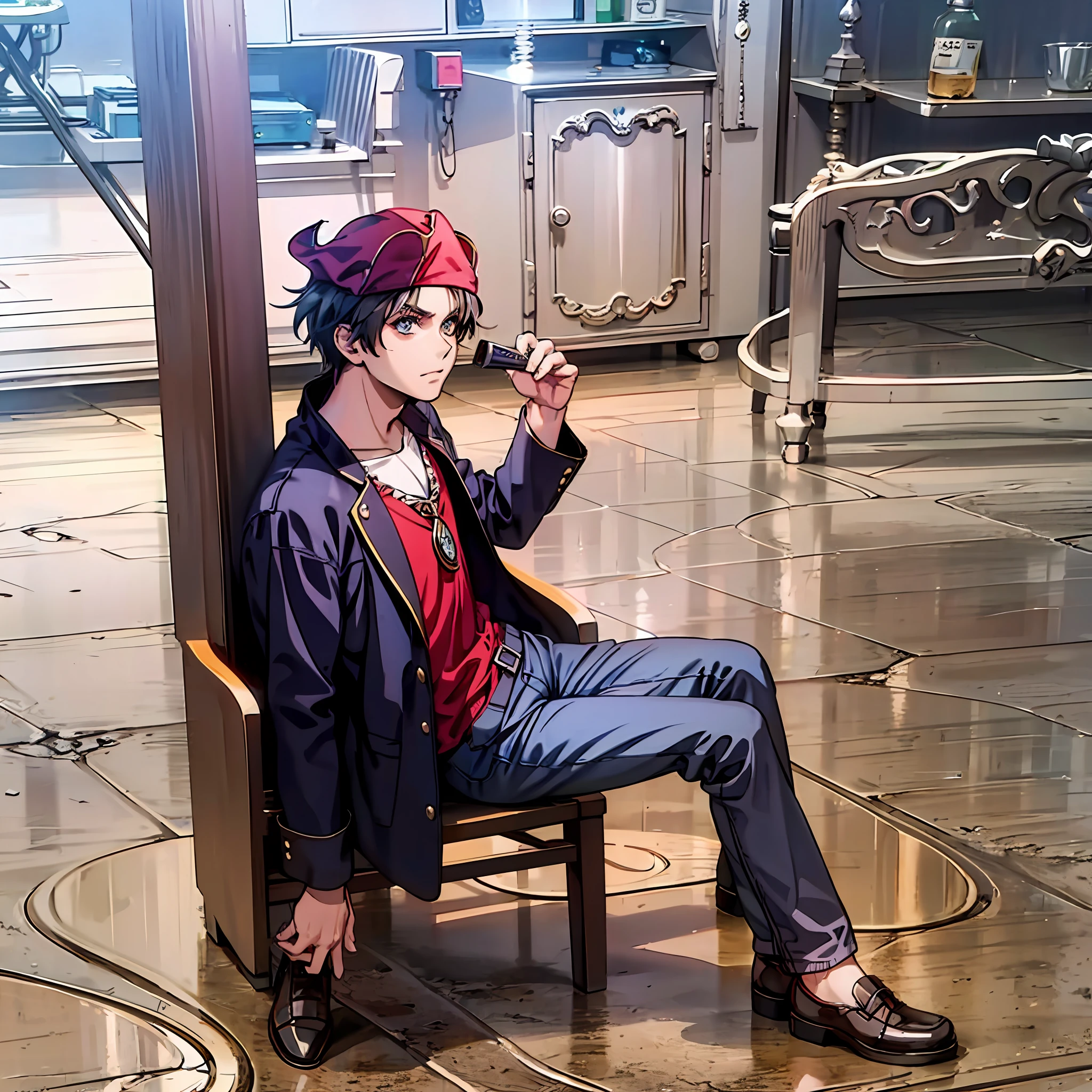 Boy, Tavern,Full Body, Pirate, 4k, Red Hat, Dark Fantasy, Realistic
