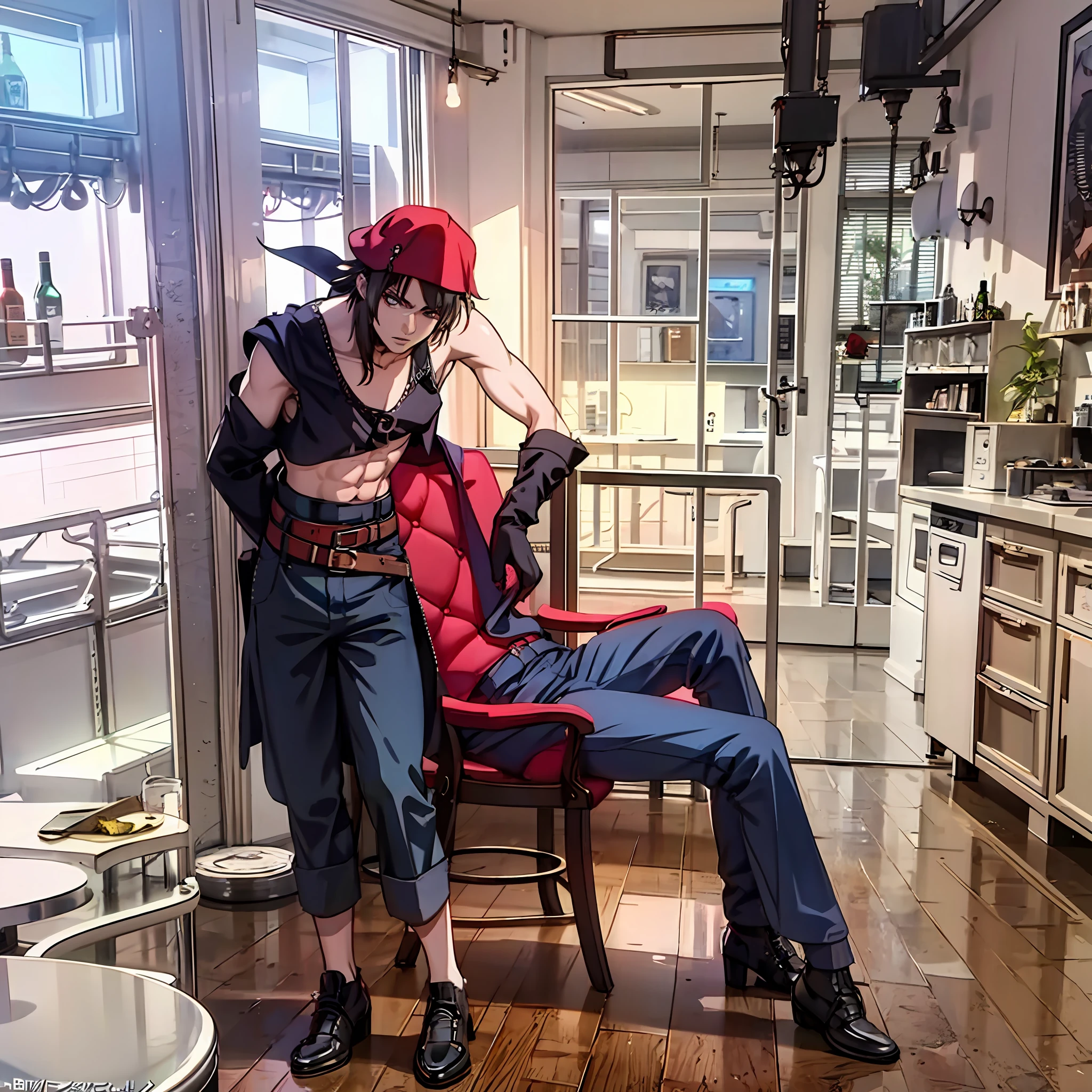 Boy, Tavern,Full Body, Pirate, 4k, Red Hat, Dark Fantasy, Realistic