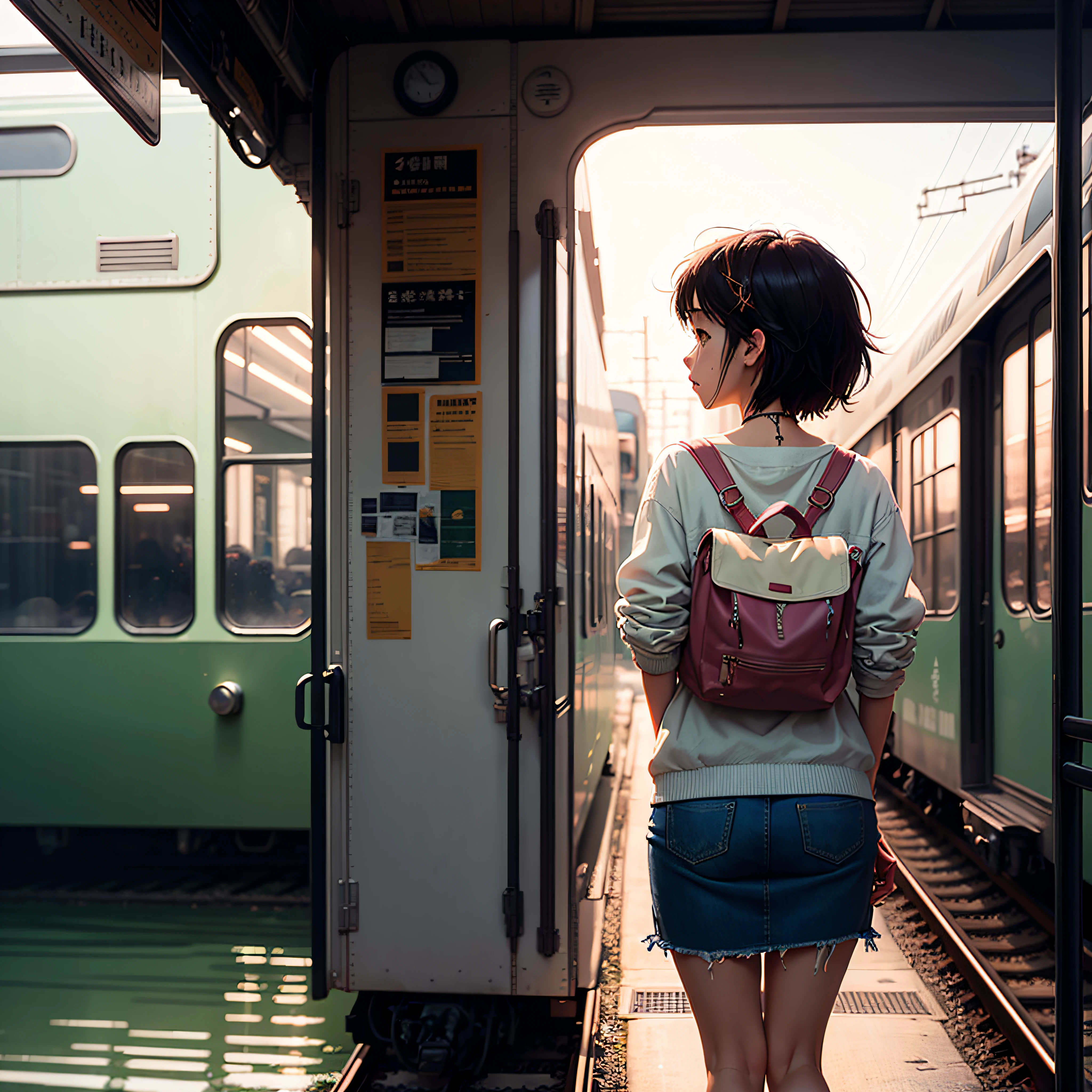 Masterpiece, anime train on tracks through a body of water, pink train. Romantic Train, Makoto Shinkai's picture, pixiv, concept art, lofi art style, reflection. by makoto shinkai, lofi art, beautiful anime scenes, anime scenery, detailed scenery—width 672, in style of makoto shinkai, style of makoto shinkai, details enhanced. --auto