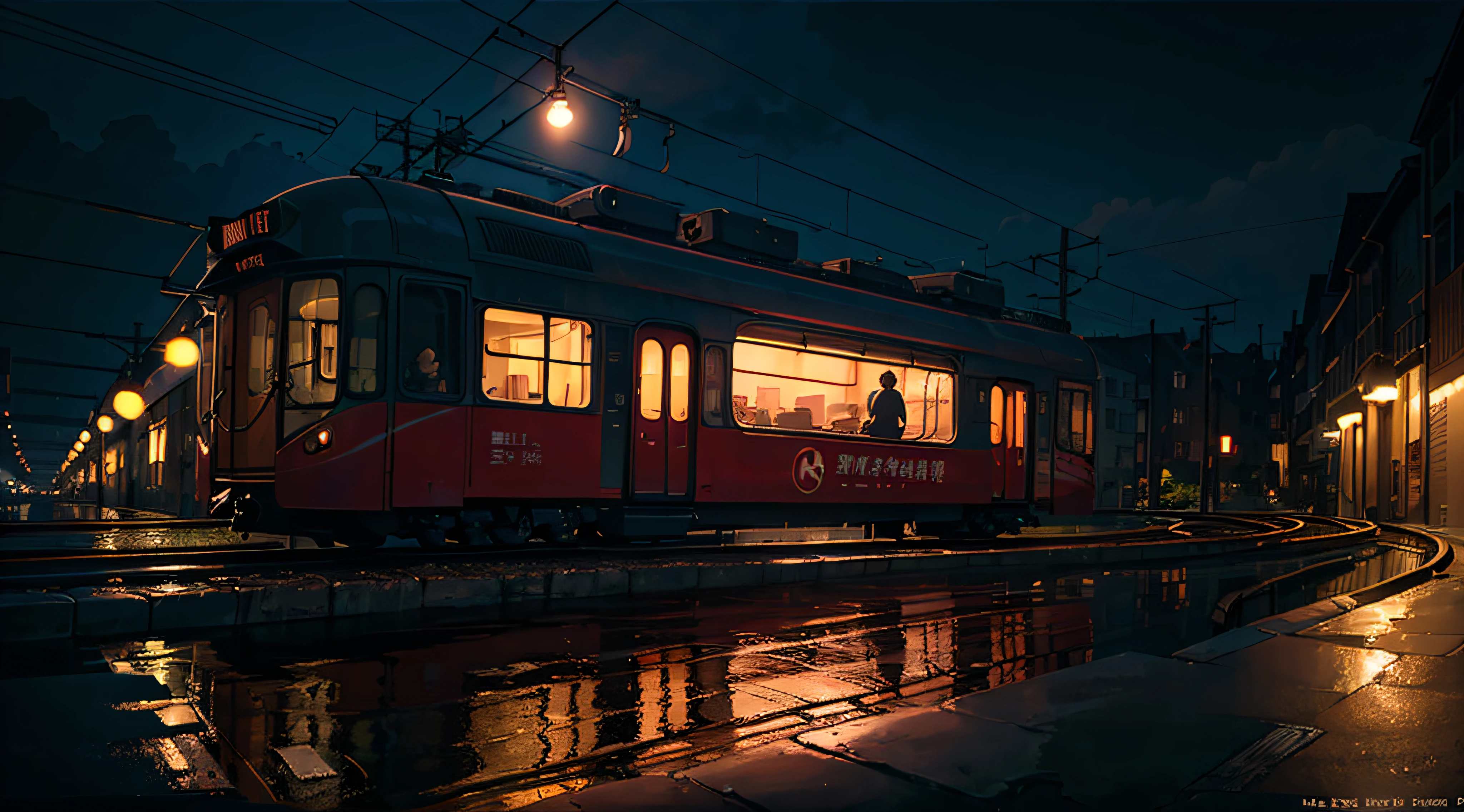 Masterpiece, anime train on tracks through a body of water, pink train. Romantic Train, Makoto Shinkai's picture, pixiv, concept art, lofi art style, reflection. by makoto shinkai, lofi art, beautiful anime scenes, anime scenery, detailed scenery—width 672, in style of makoto shinkai, style of makoto shinkai, details enhanced. --auto