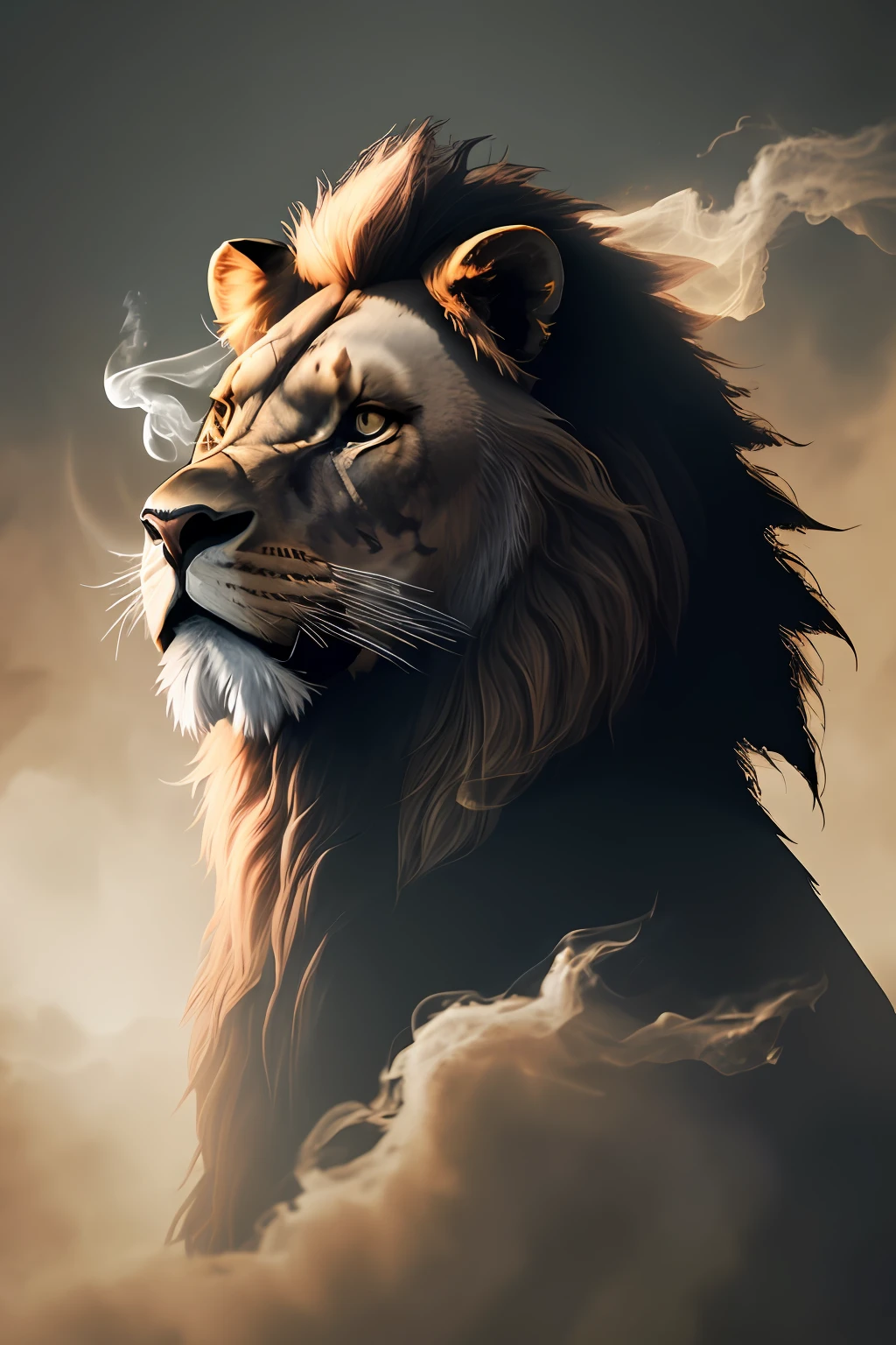 lion smoke style best shadow best realistic cinematic lighting HD 8k