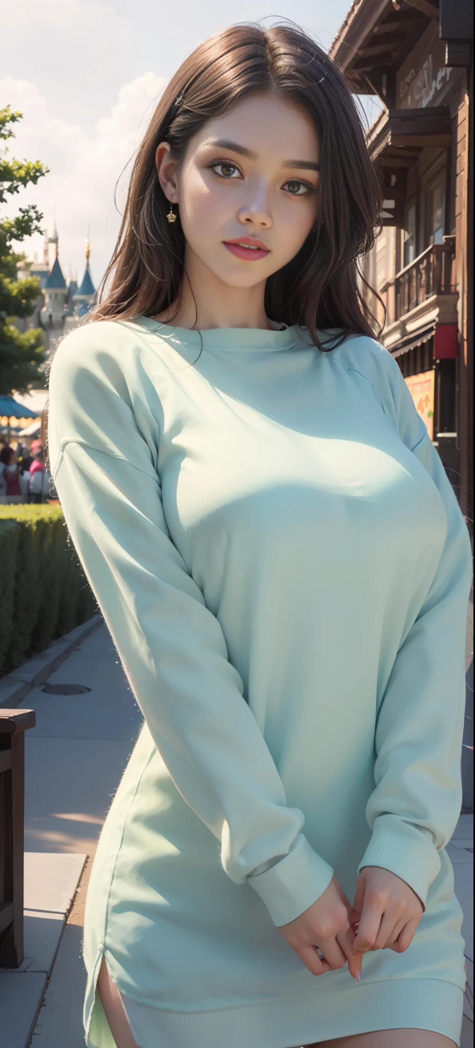 (Fluorescent color: 1.4), (Translucent: 1.4), (Vintage filter: 1.4), (Fantasy: 1.4), sportswear, candy world, Disneyland, ethereal soft, fluffy soft landscape, forest snowman, pastel, pink sky, green blue, sparkle, ethereal light, pastel, whimsical light, rainbow stars, diamonds, sparkling gemstones, background, super realistic, super quality cinema, huge details, full hd painting, well-lit,