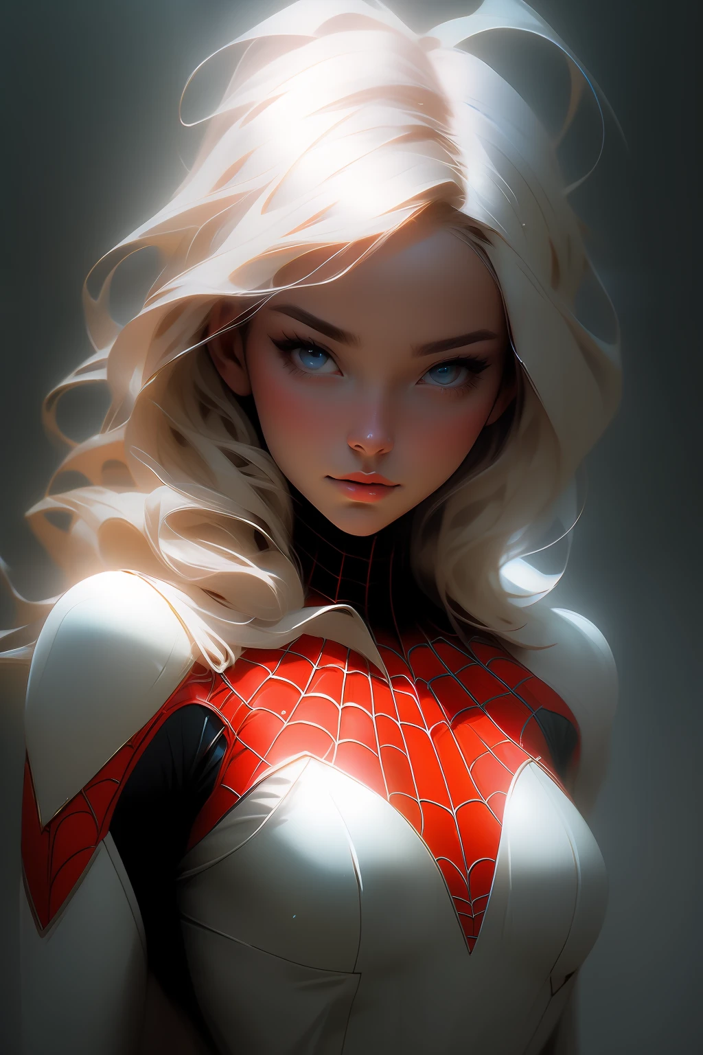 gold and white, spiderman, drip suit, magical, highly detailed, trending in artstation, unreal engine 4k, stanley artgerm lau cinematic wallpaper, wlop, rossdraws, james jean, andrei riabovitchev, marc simonetti, yoshitaka amano. james jean and gustav klimt background, julie bell light, 4k, porcelain skin, zdislaw beksinski style, detailed, 8k, dynamic lighting, white chromatic aberration, waterlogged