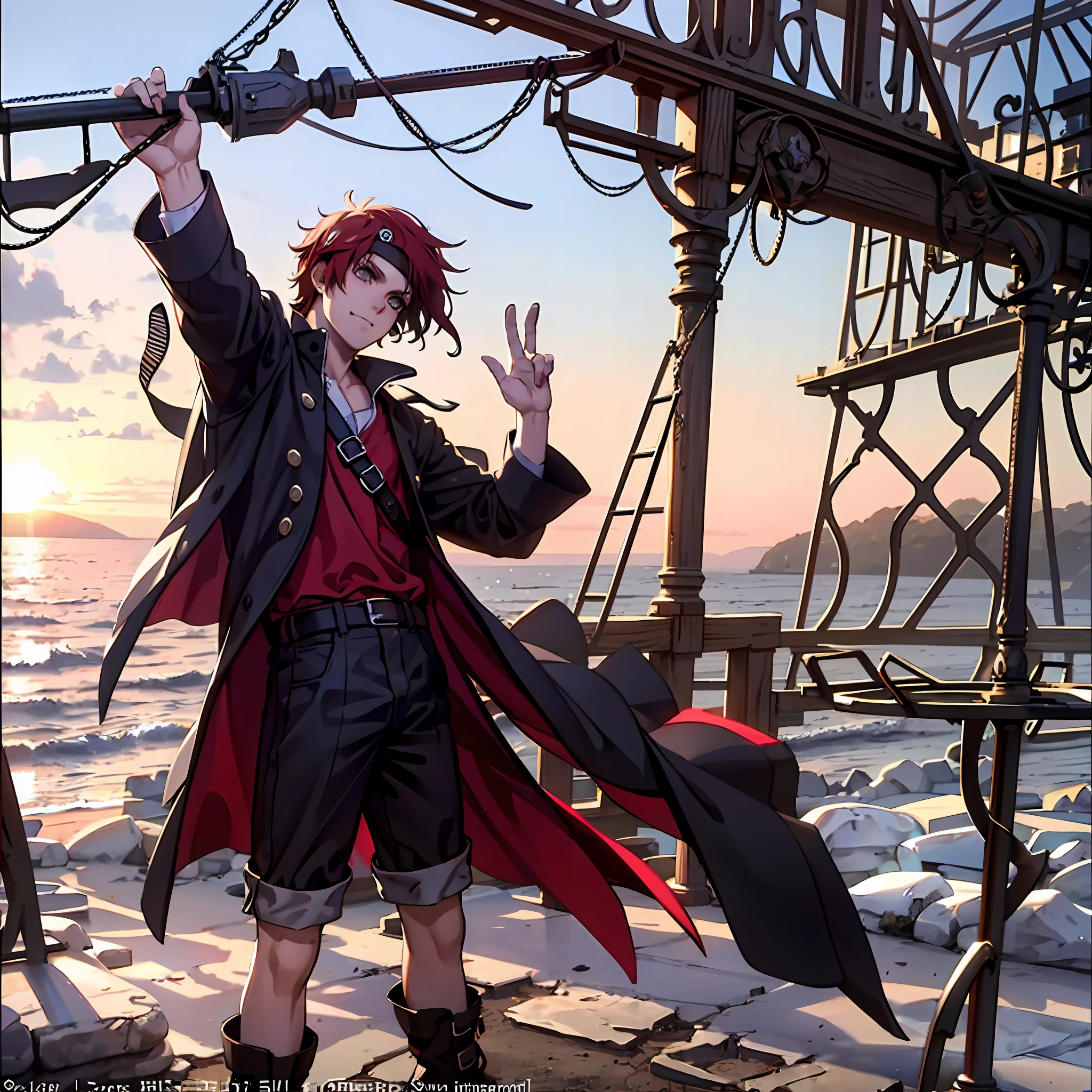 Boy, tavern,Full body, pirate, 4k, (red hat), Dark fantasy, realistic