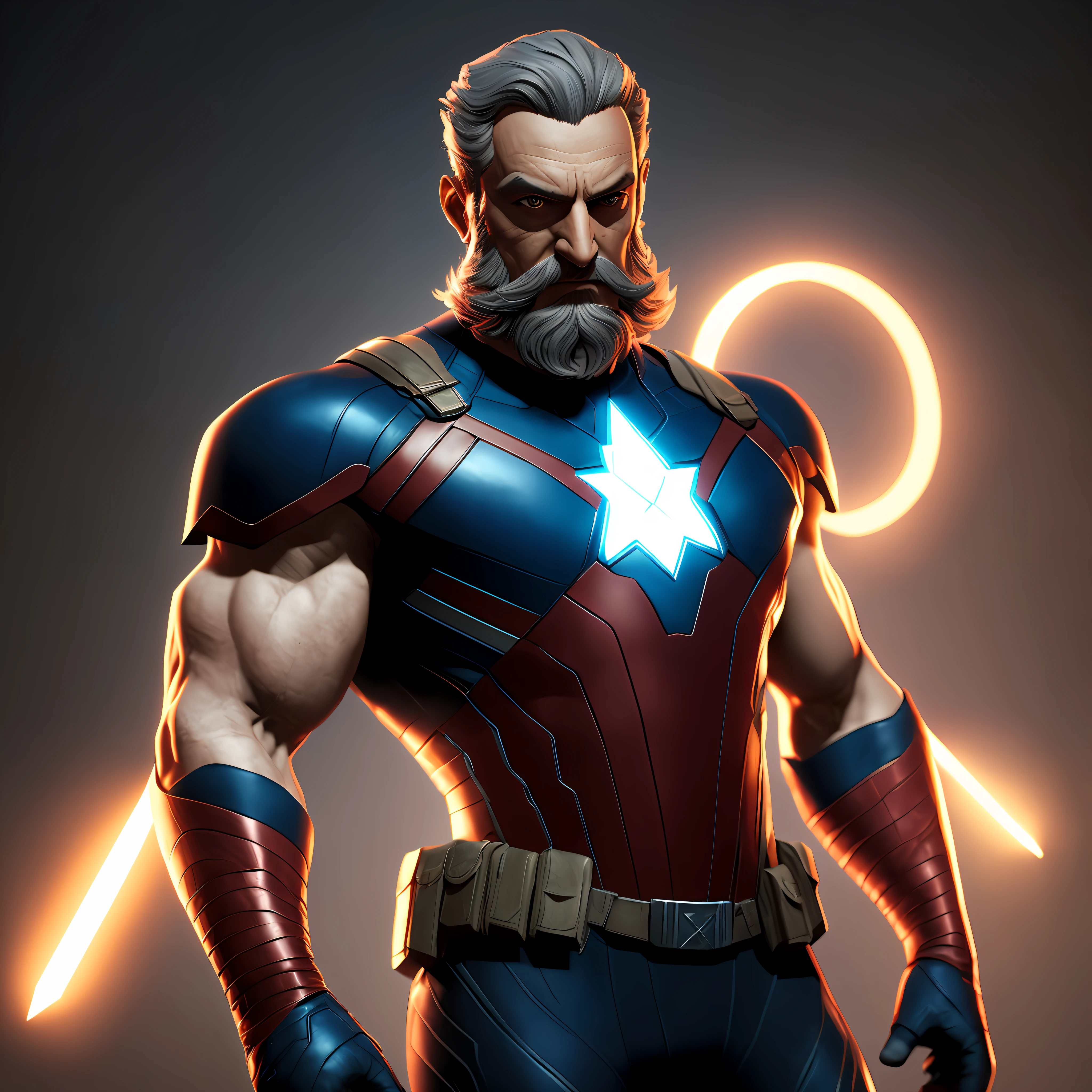 Marvel, Manoel Gomes, flying, realistically, dynamic lights, old, beard by making gray, full footage, (extremely detailed 8k wallpaper of the CG unit), trend in ArtStation, trend in CGSociety, high detail, sharp focus, dramatic, photorealistic --auto