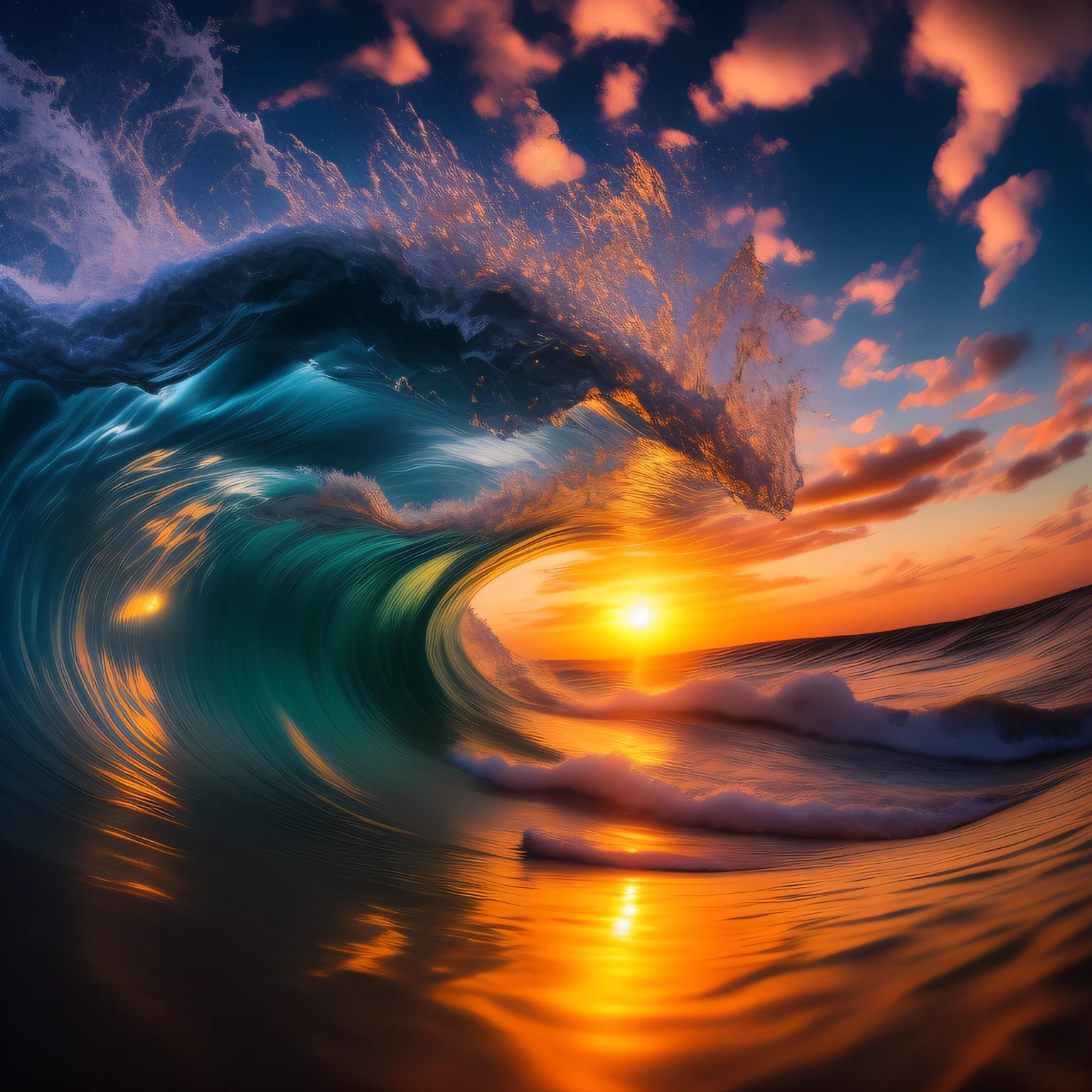 a close up of a wave breaking into the ocean at sunset, breathtaking wave, stunning waves, ocean wave, waves of energy, beautiful waves in sea, marc adamus, wave, soaring waves, inside the curl of a wave, rising from ocean, tube wave, ocean waves, by Milton Menasco, wave breaking, wave of water particles, wavy water