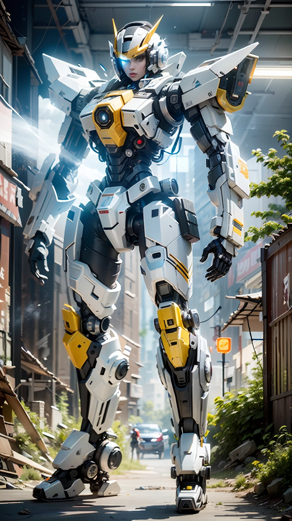 ((Best quality)), ((masterpiece)), (highly detailed:1.3), 3D,Shitu-mecha, beautiful cyberpunk women with her mecha in the ruins of city from a forgoten war, ancient technology,HDR (High Dynamic Range),Ray Tracing,NVIDIA RTX,Super-Resolution,Unreal 5,Subsurface scattering,PBR Texturing,Post-processing,Anisotropic Filtering,Depth-of-field,Maximum clarity and sharpness,Multi-layered textures,Albedo and Specular maps,Surface shading,Accurate simulation of light-material interaction,Perfect proportions,Octane Render,Two-tone lighting,Low ISO,White balance,Rule of thirds,Wide aperature,8K RAW,Efficient Sub-Pixel,sub-pixel convolution,luminescent particles,light scattering,Tyndall effect