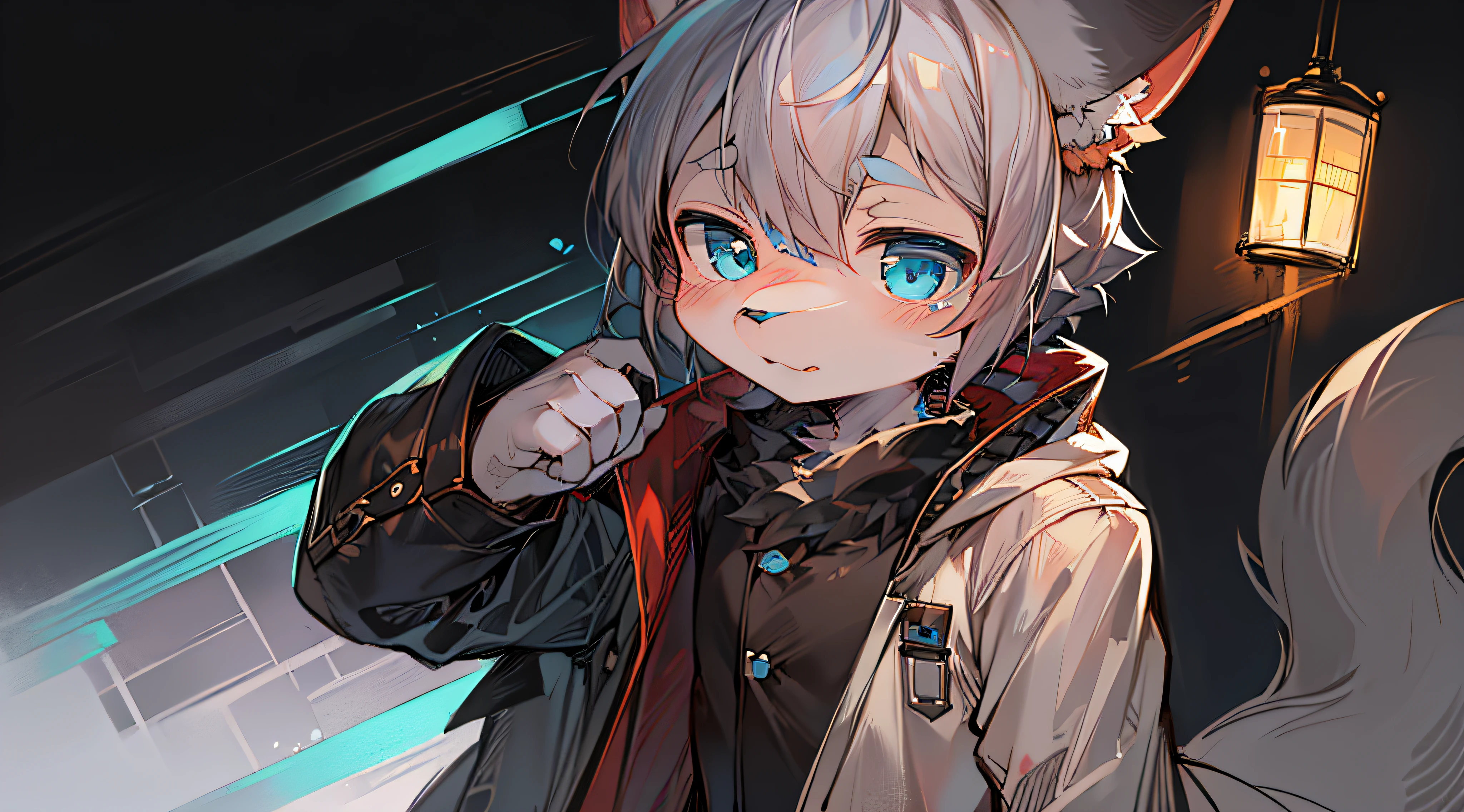 masterpiece,high quality,abstract res,digital painting\(artwork\), by dagasi, yupa, kiyosan, (anthro, fluffy fur, character focus:1.1), anthro male cat, short hair, portrait, bright eyes, , Furry, Furry Male, Anthr, (Full body fur, coat, fluffy tail, White fur, blue eyes, gray hair:1.2)