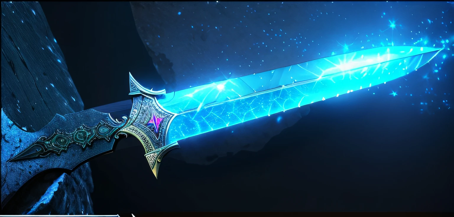 there is a very large sword with a blue light shining through it, sci-fi sword, glowing sword, fantasy sword, beautiful sword, magical sword, shinning sword, sword design, holographic blade!, fantasy sword of warrior, shining sword, fantasy weapon, magic sword, raytraced blade, fantasy blade, epic fantasy weapon art, rendered in keyshot