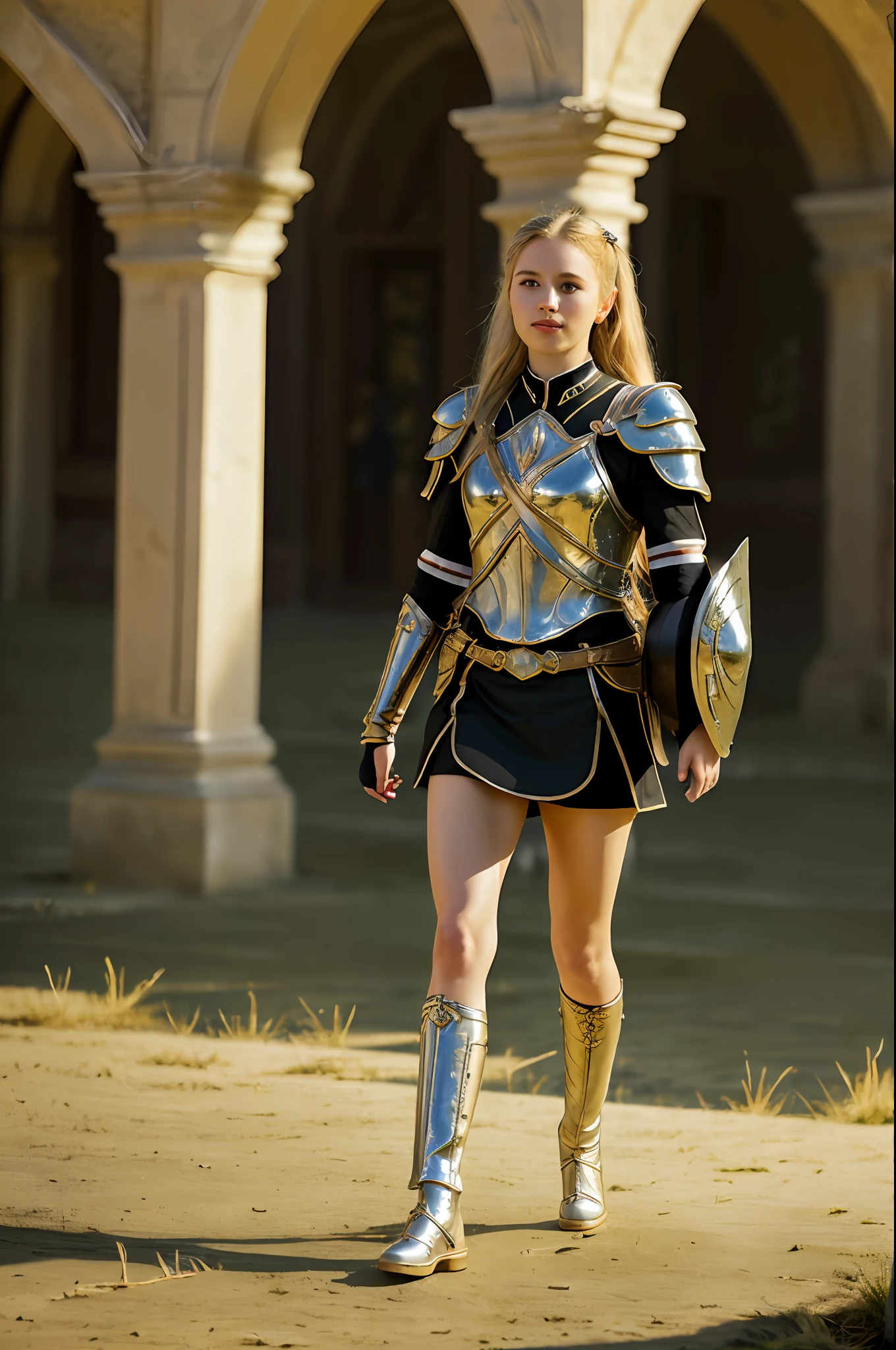 (8K, best quality: 1.2), (masterpiece: 1.37), (photo, photorealistic: 1.37), (ultra-high resolution), full body, walking pose, front footage, slow motion, male paladin wearing full body, (light silver armor: 1.2),(richly decorated armor), (incredibly detailed, bloom: 1.5), (high quality, Alessandro Casagrande, Greg Rutkowski, Sally Mann, concept art, 4k), 1.2), (high sharpness), (detailed students: 1.1), detailed face and eyes, Masterpiece, best quality, (highly detailed photo: 1.1), (long blonde hair, ponytail, ecstatic: 1.1), (young: 1.1), sharp, (perfect body:1.1), realistic, royal shadow, 3d, (temple background:1.2), (by Michelangelo), photographed by Canan EOS R6, 135mm, 1/1250s, f/2.8, ISO 400