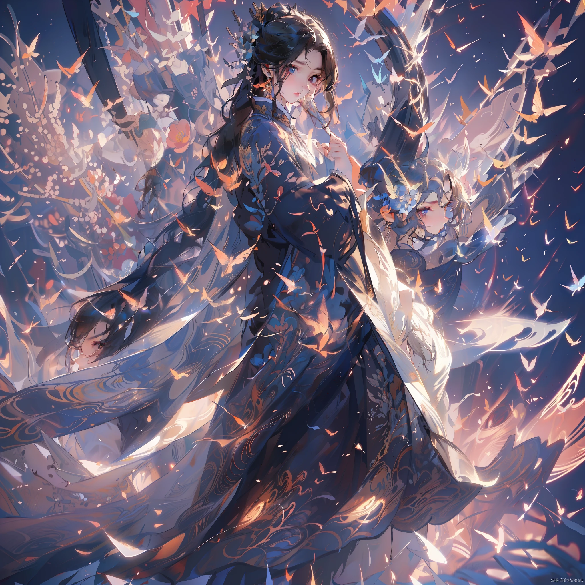 a girl, ancient chinese clothing, full body, sunlight, clear face, clean white background flowers, masterpiece, super detail, epic composition, ultra hd, high quality, extremely detailed, official art, uniform 8k wallpaper, super detail, 32k