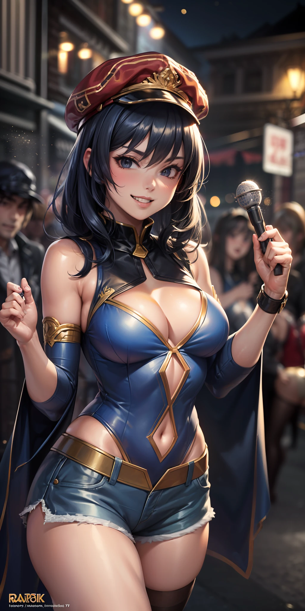 (pov), (3+cosplayers girls, baltimorerace, hat, detached sleeves, blue headwear, peaked cap, short shorts), (evil grin, seductive smile, aroused, in heat), nsfw, half undress, (multiple girls, group picture, lineup, harem:1.2), (comiket venue, cosplay photography, outdoors), (anime picture, art cg, ultra-detailed, masterpiece, best quality, illustration, particle lighting, unity 8k wallpaper, beautiful detailed glow, an extremely delicate and beautiful, gleaming skin, shiny hair, detailed and delicate costumes:1.2) --auto --s2