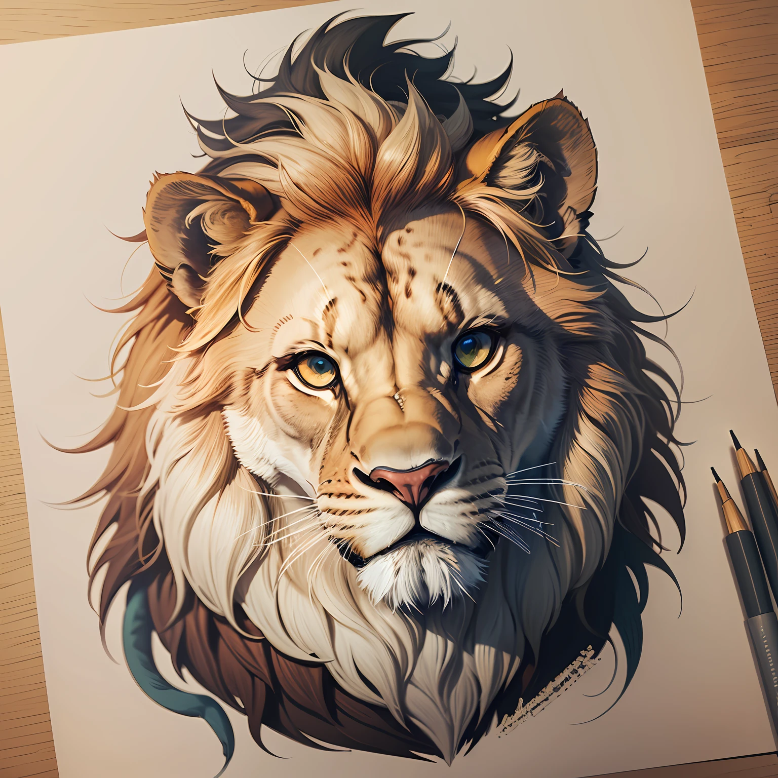 A detailed illustration a print of lion head, t-shirt design, splash art --auto --s2