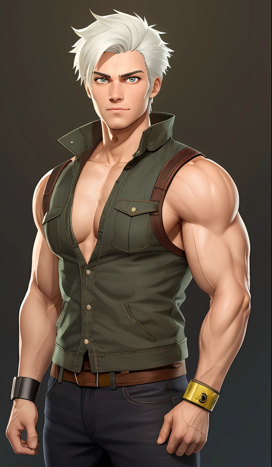 adventure game character, strong white-haired boy, Disney style, detailed