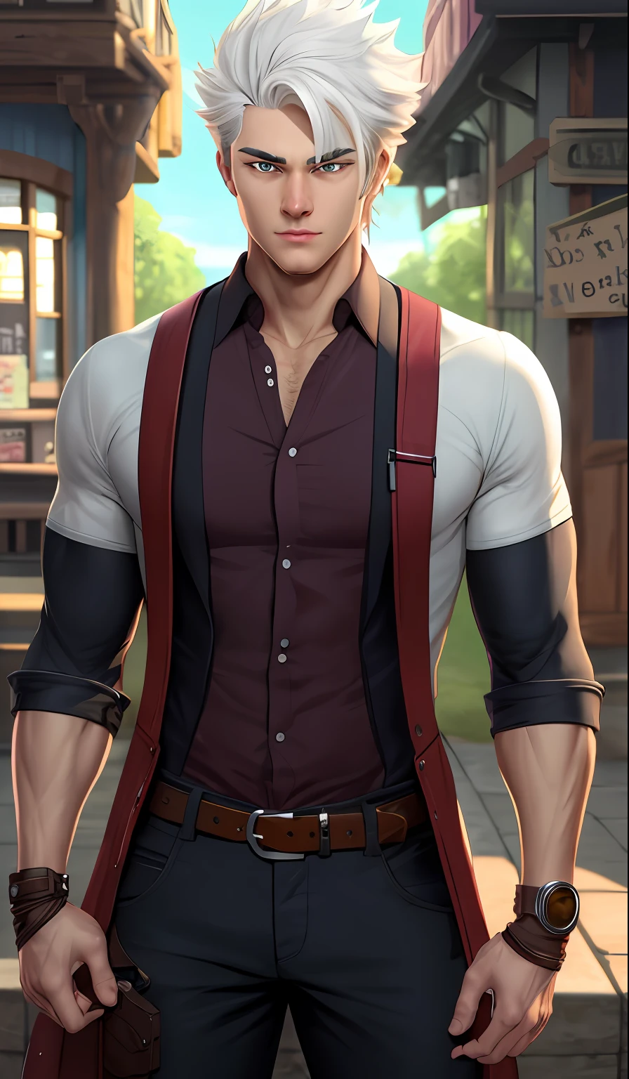 adventure game character, strong white-haired boy, Disney style, detailed