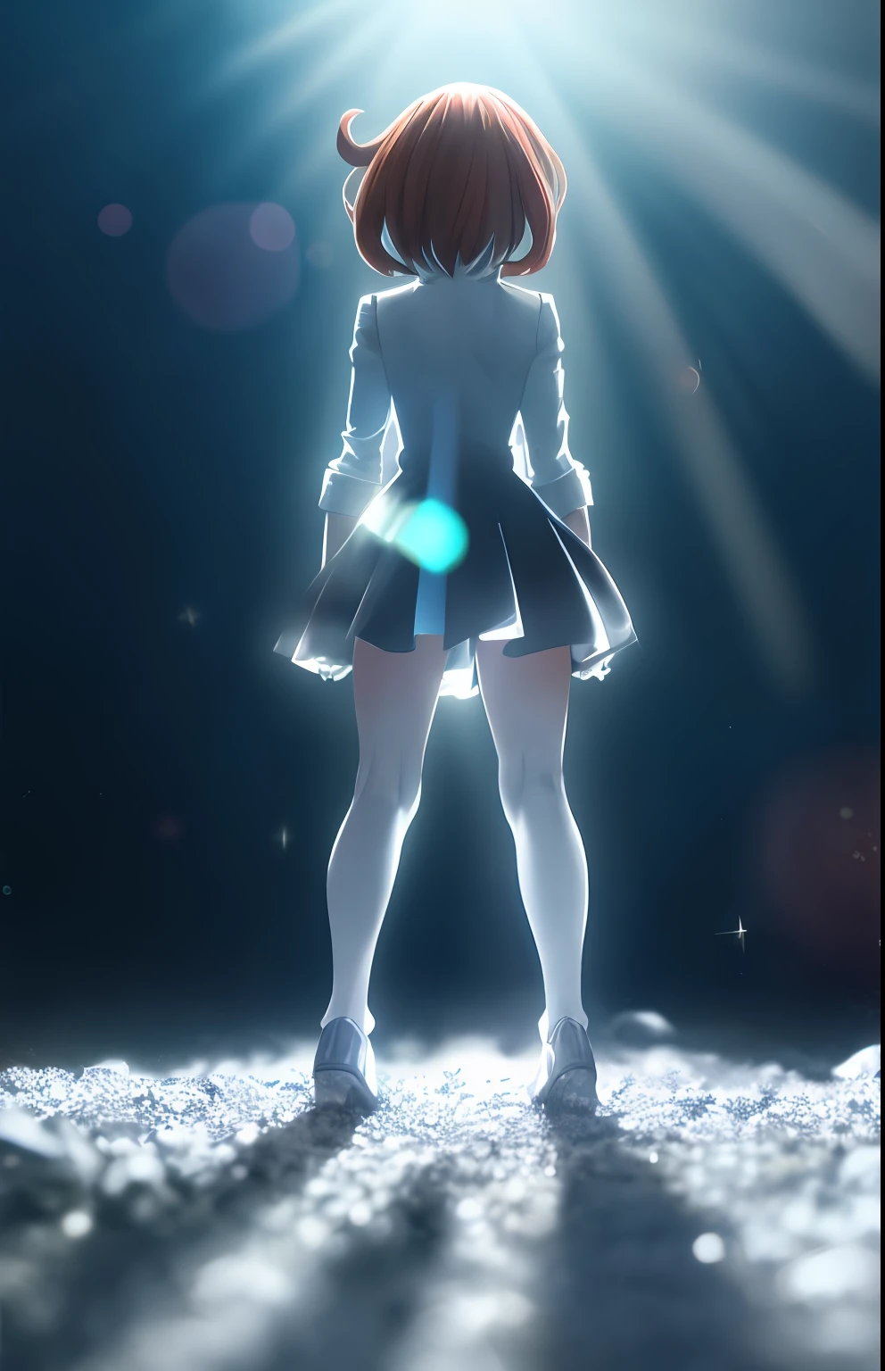 (wide shot, very wide shot, blurry foreground, blurry background, perspective:1.3), NSFW, (1girl, solo focus:1.2), lower body, Crystal forest, magical trees, glittering crystals, shimmering lights, mystical beauty, peaceful silence, enchanting presence, ([Ochaco Uraraka \(My Hero Academia Series\)|Hayase Nagatoro \(Ijiranaide Nagatoro-san Series\)]:1.4), (from below:0.5), from behind, looking away, expressionless, Zombie Pose, female, subsurface scattering:0.6, ray traced:1.4, depth of field:0.5, bokeh:1.1, god rays:0.7, vivid colors:1.5, cinematic hard lighting:1.2, realistic shadows:1.5,