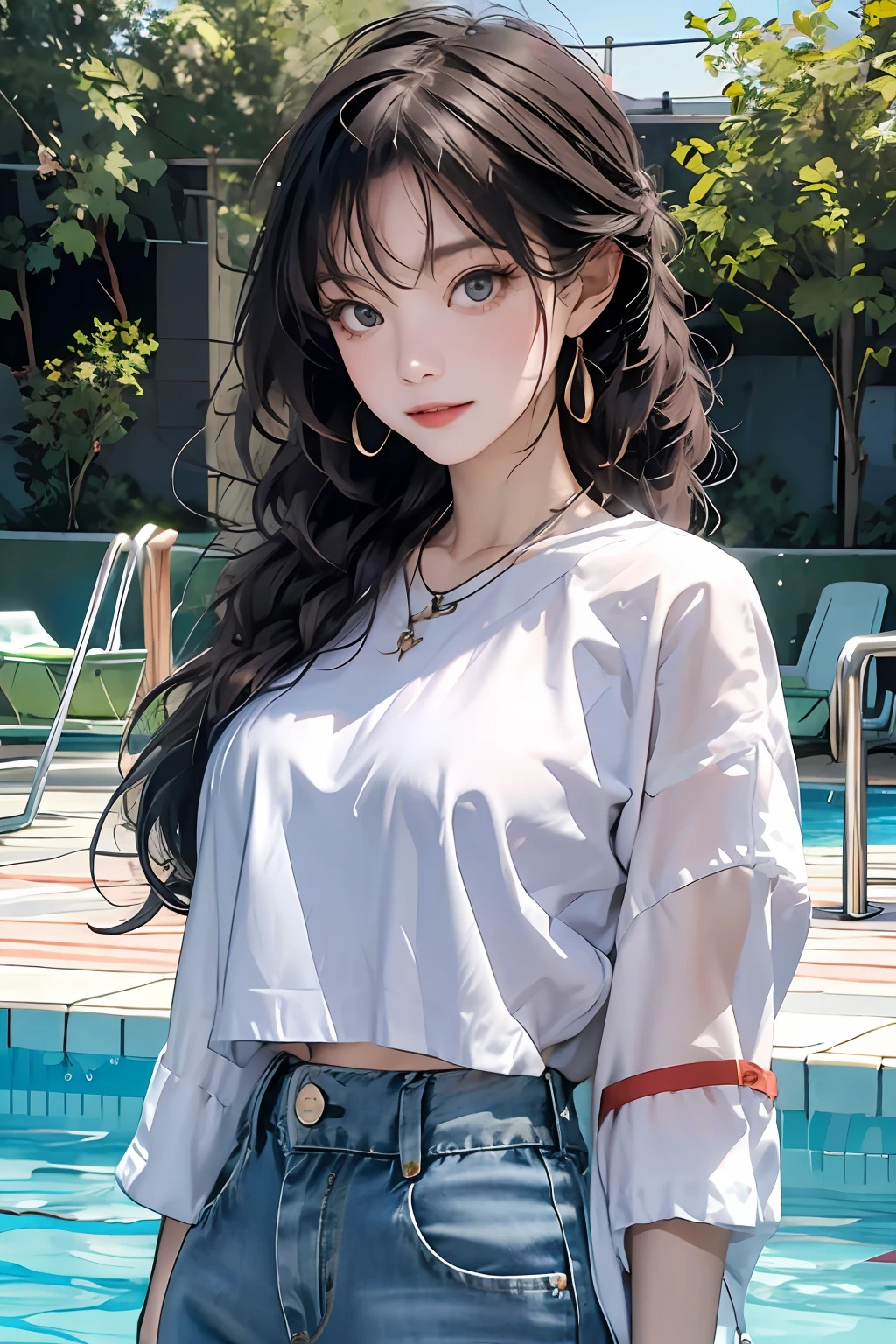 Masterpiece, Wonder, Summer, Pool, Upper Body, Sexy, Swimsuit, Denim Style,